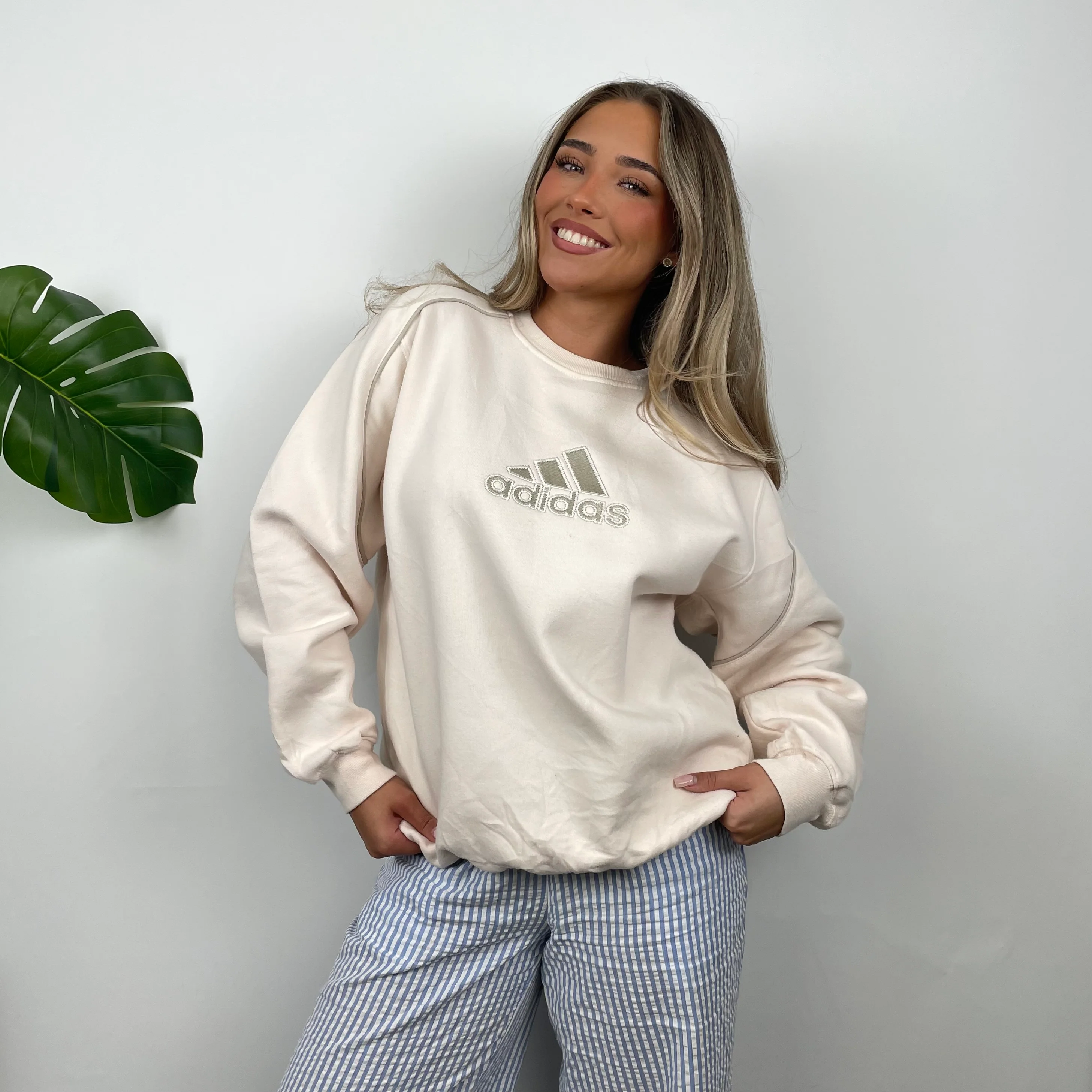 Adidas Blush Pink Embroidered Spell Out Sweatshirt (M) - Image 2