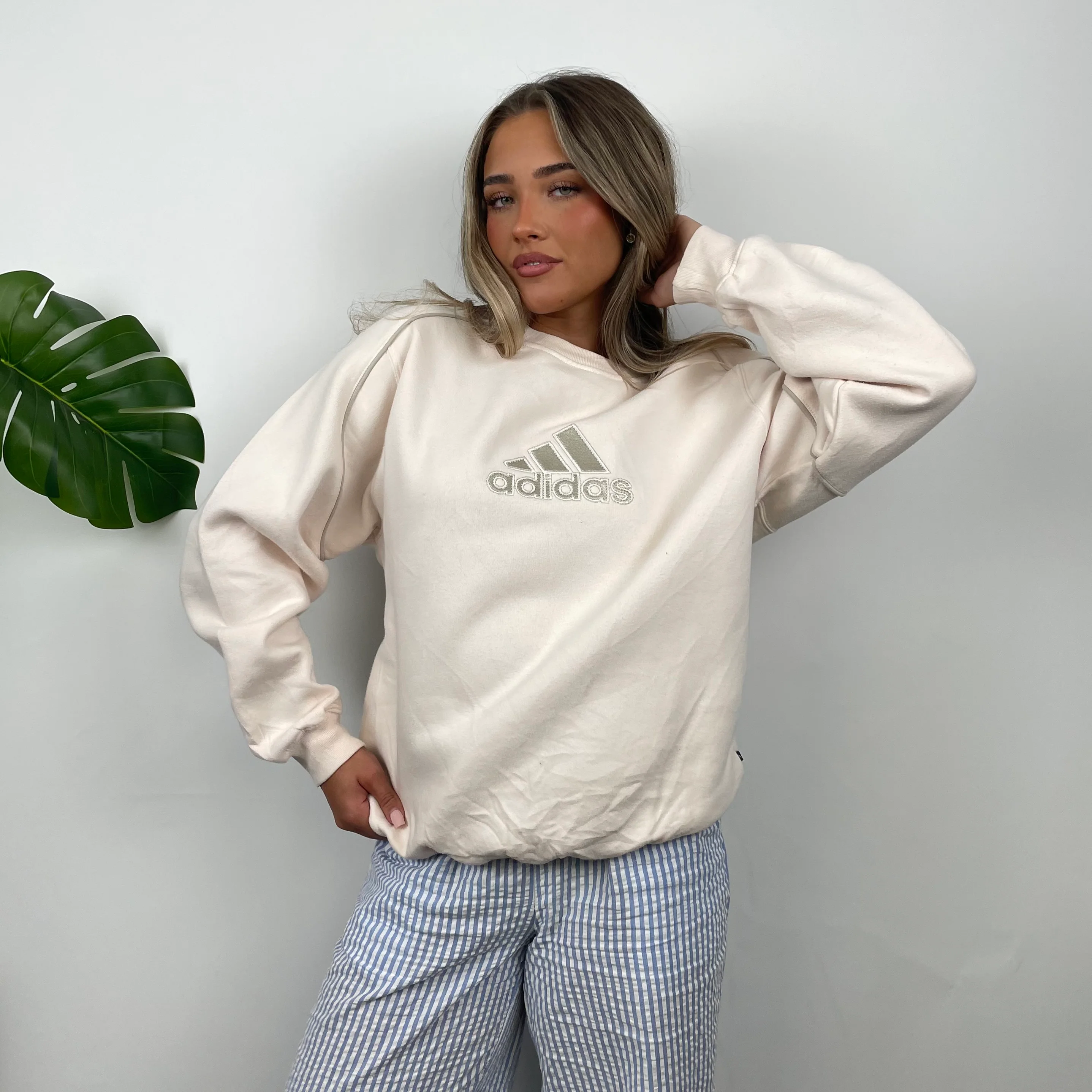 Adidas Blush Pink Embroidered Spell Out Sweatshirt (M) - Image 3