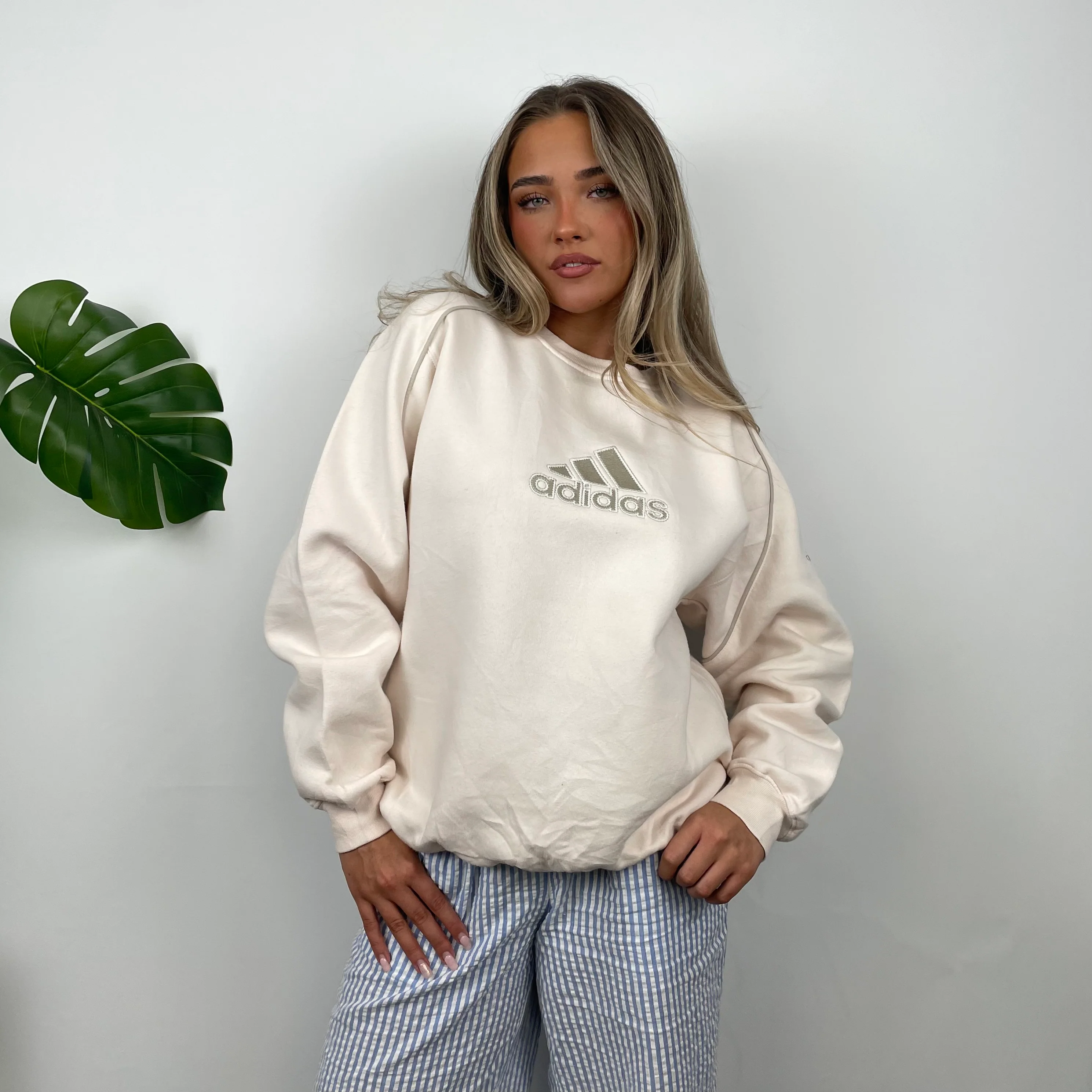 Adidas Blush Pink Embroidered Spell Out Sweatshirt (M) - Image 5