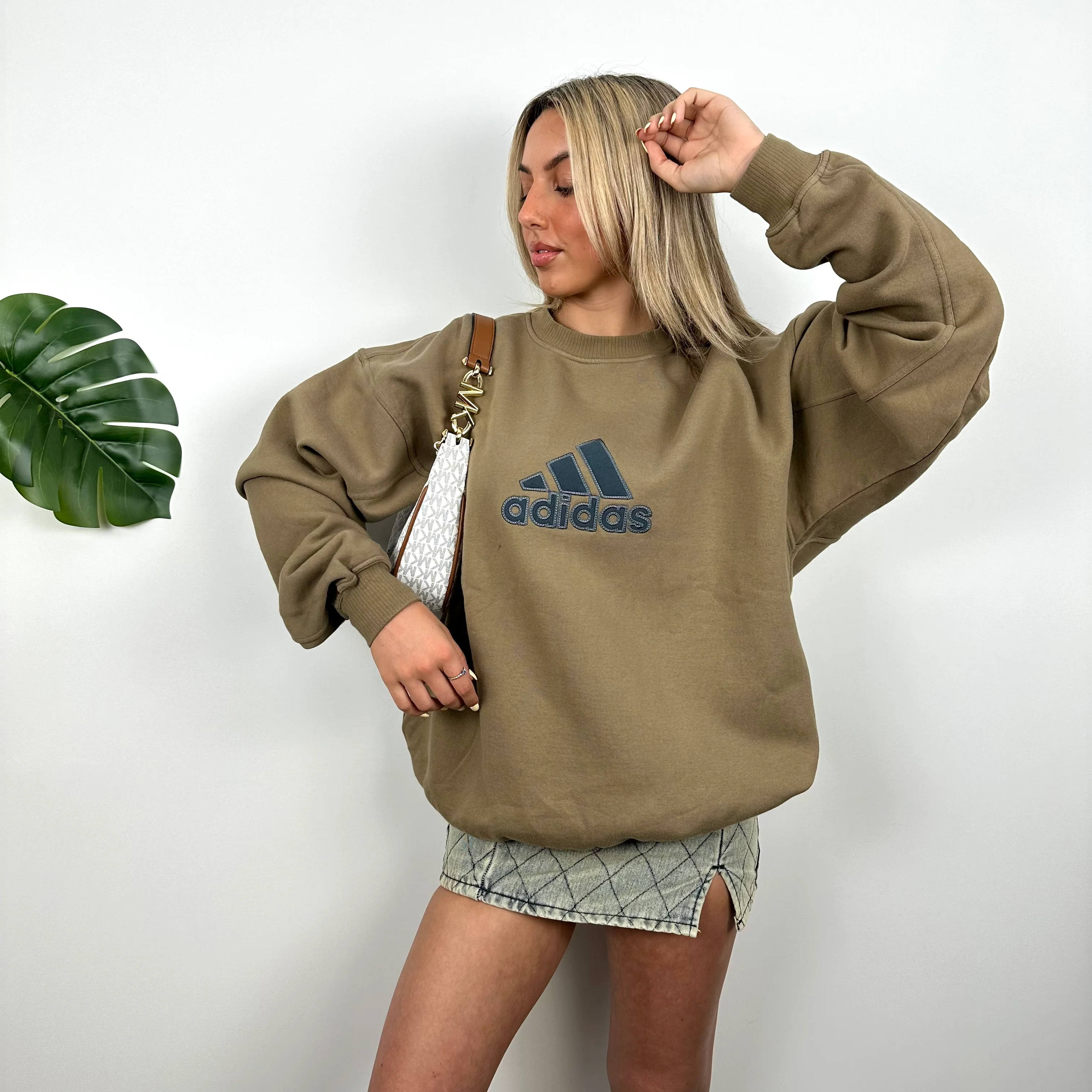 Adidas Brown Embroidered Spell Out Sweatshirt (XL) - Image 6