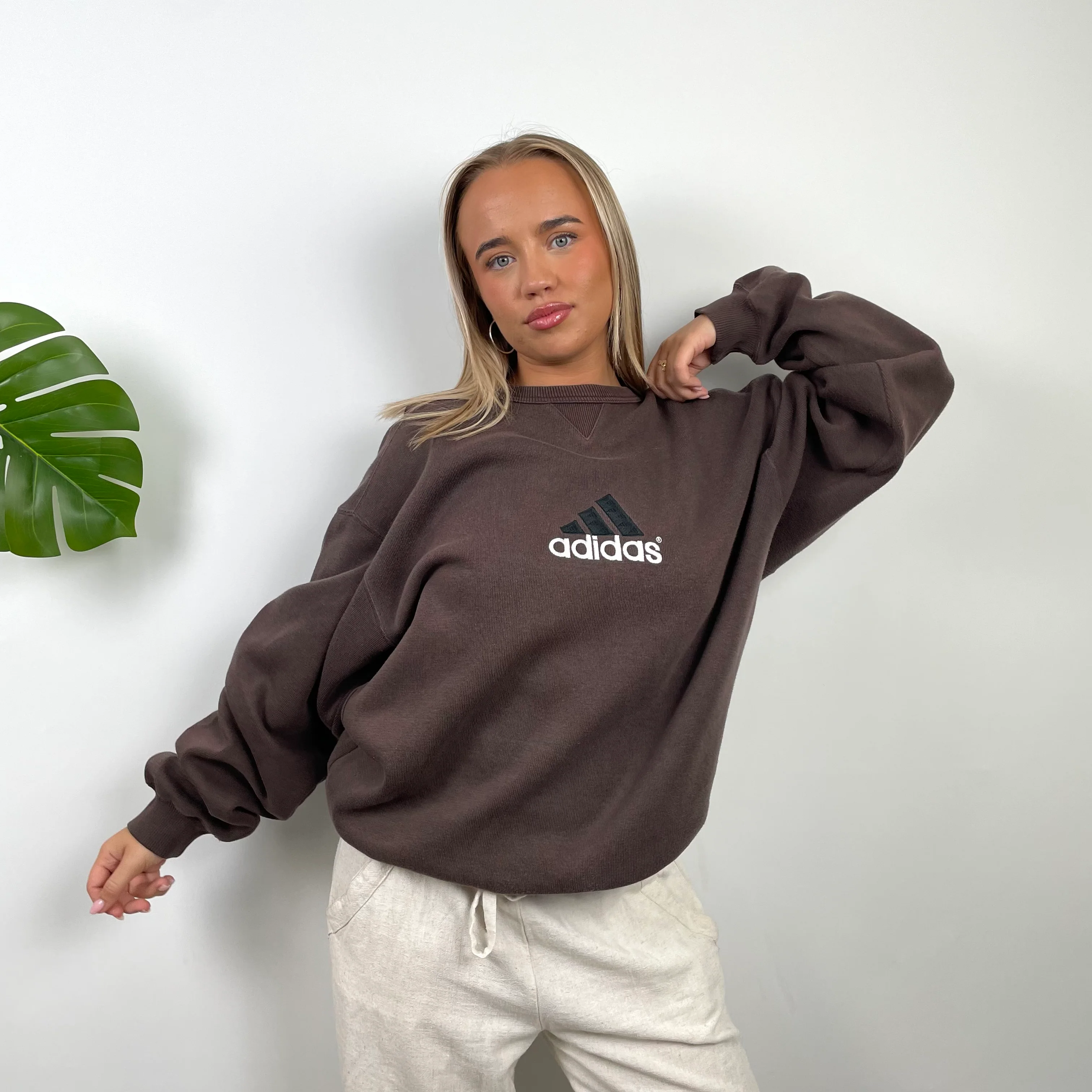 Adidas Brown Embroidered Spell Out Sweatshirt (XL)