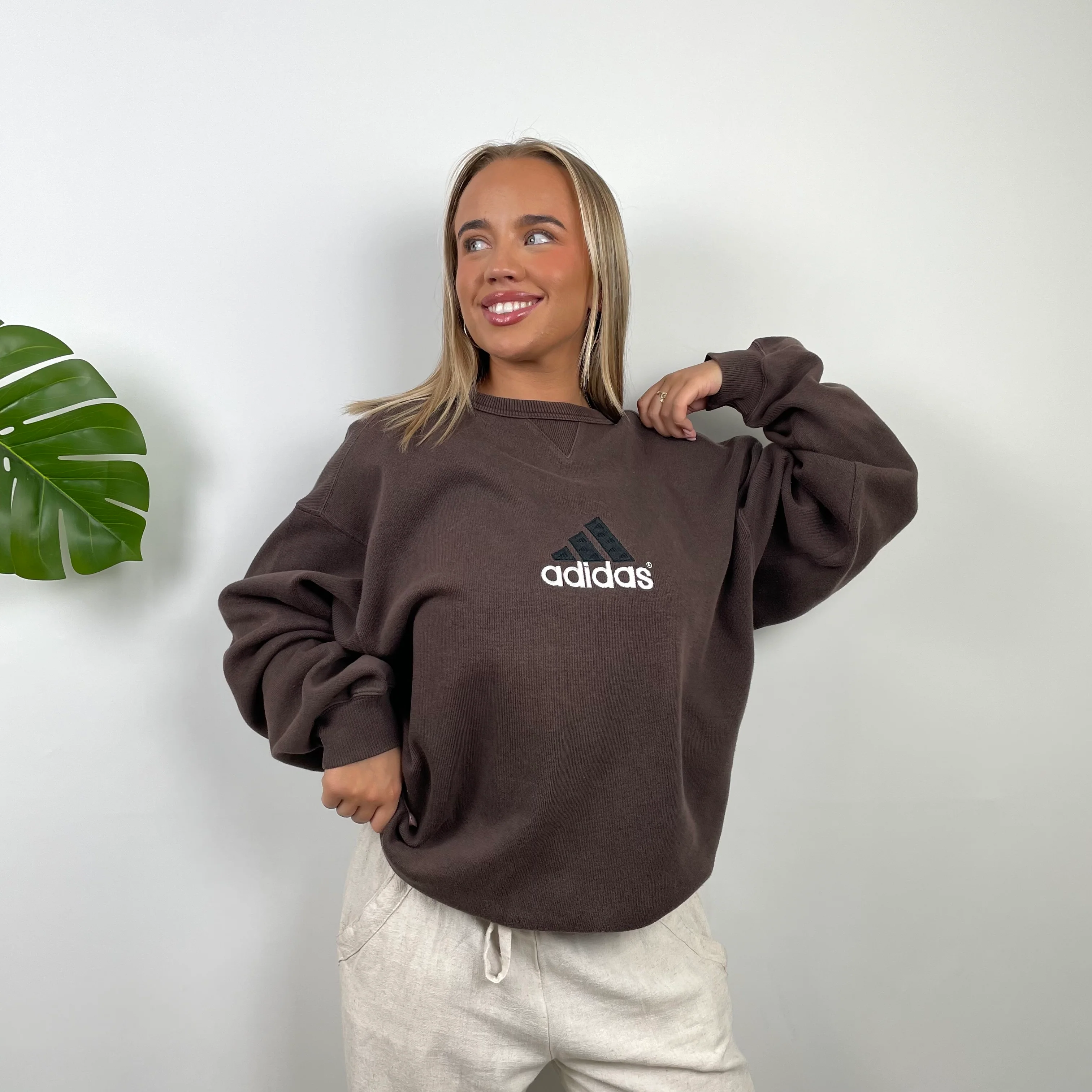 Adidas Brown Embroidered Spell Out Sweatshirt (XL) - Image 2