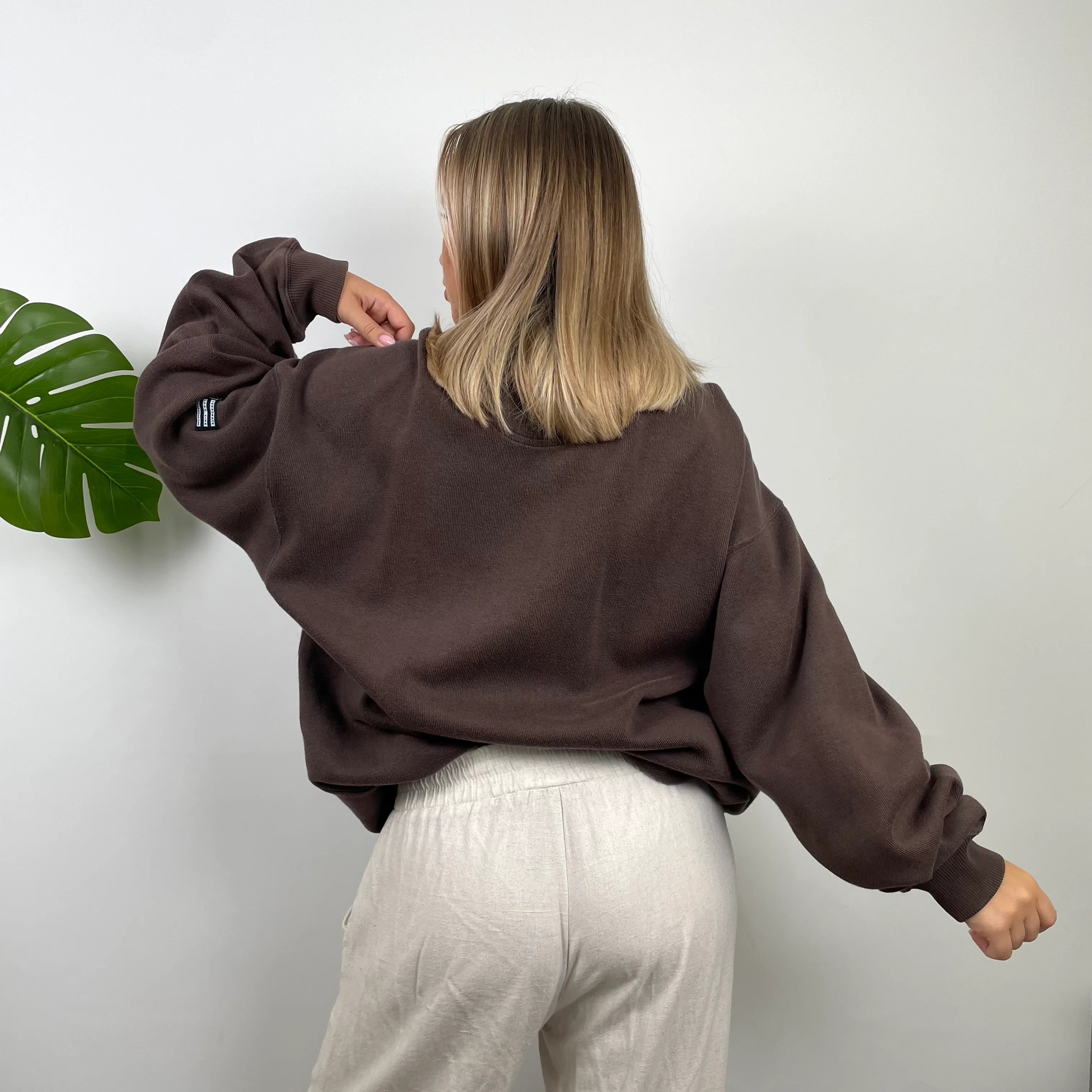 Adidas Brown Embroidered Spell Out Sweatshirt (XL) - Image 5