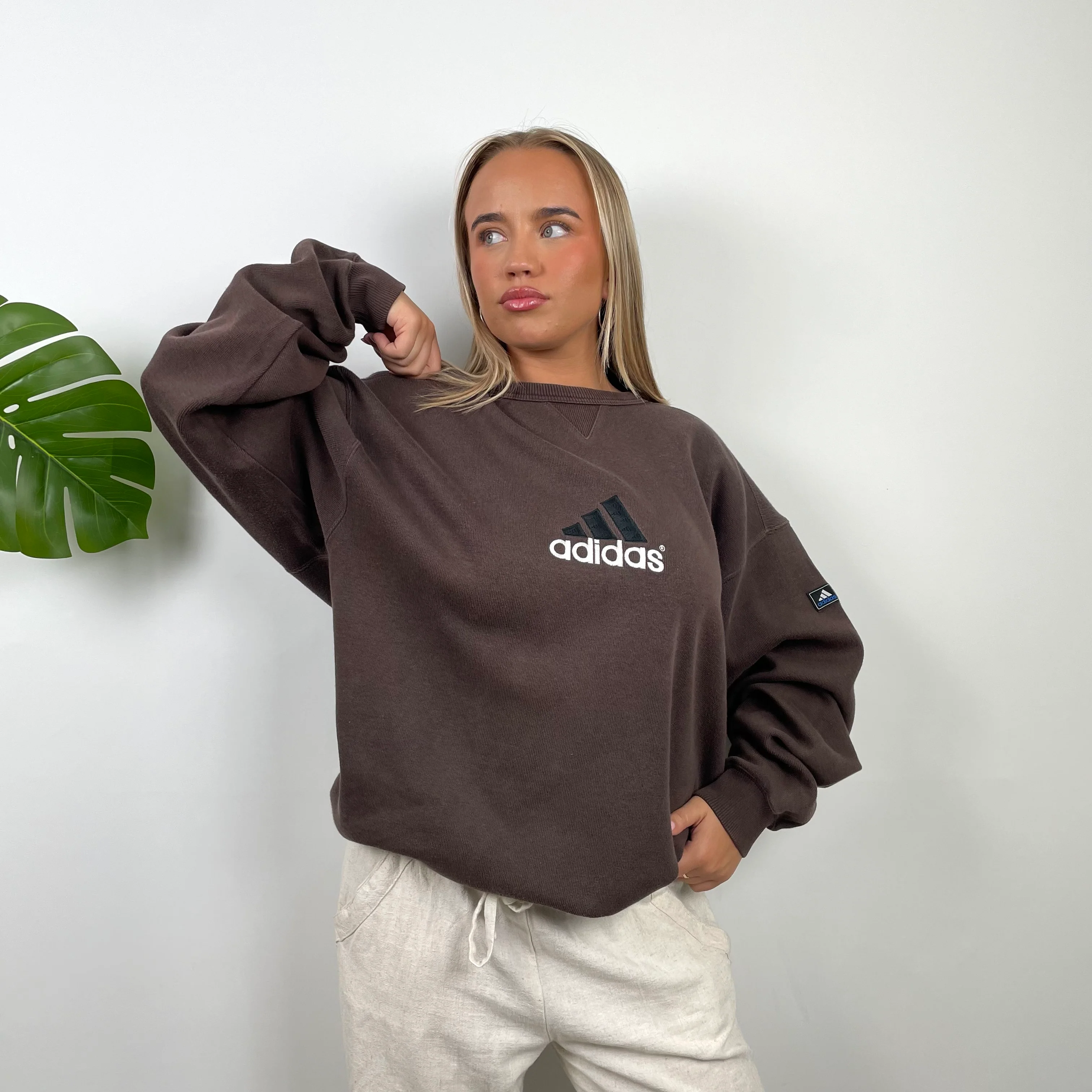 Adidas Brown Embroidered Spell Out Sweatshirt (XL) - Image 6