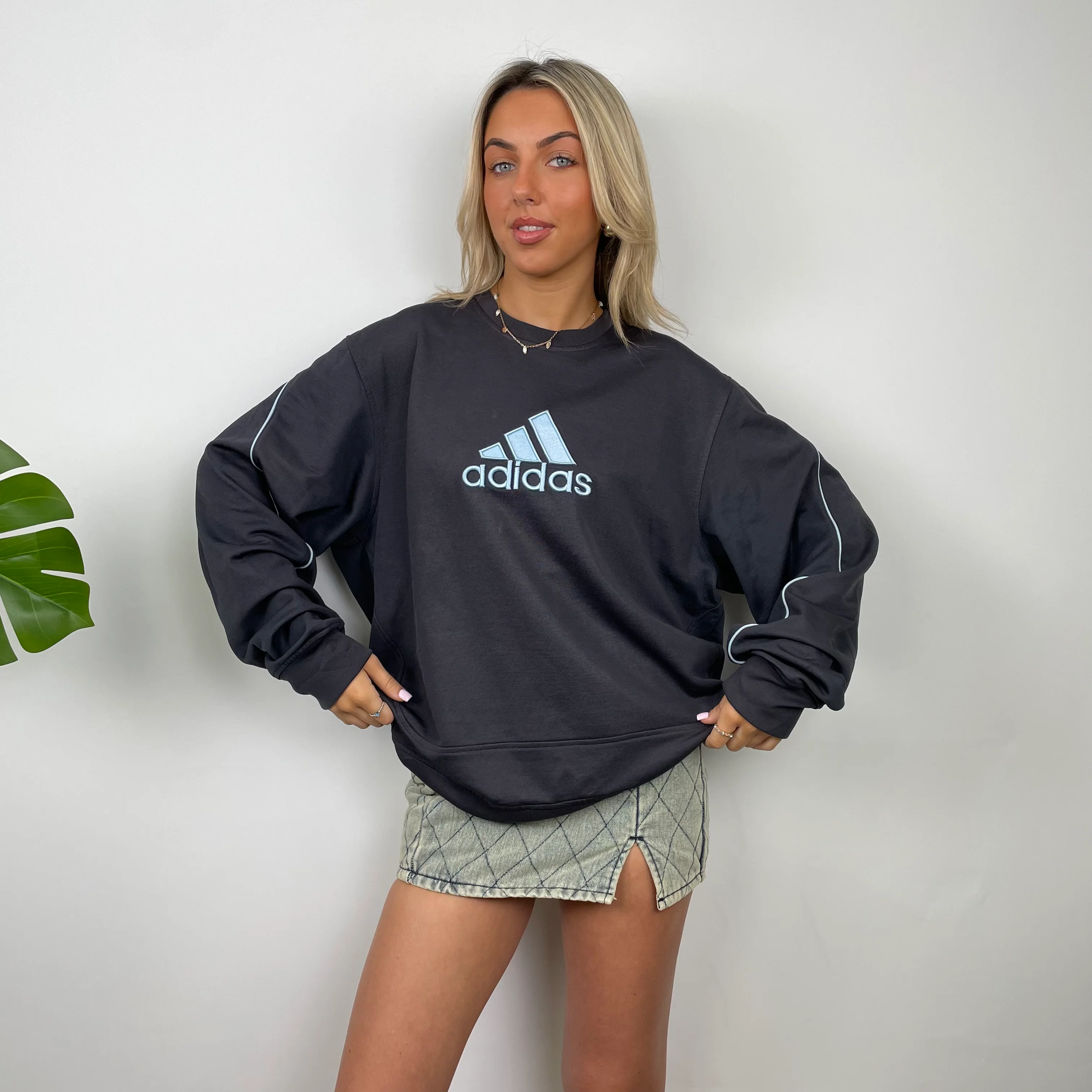 Adidas Charcoal Grey Embroidered Spell Out Sweatshirt (L) - Image 3