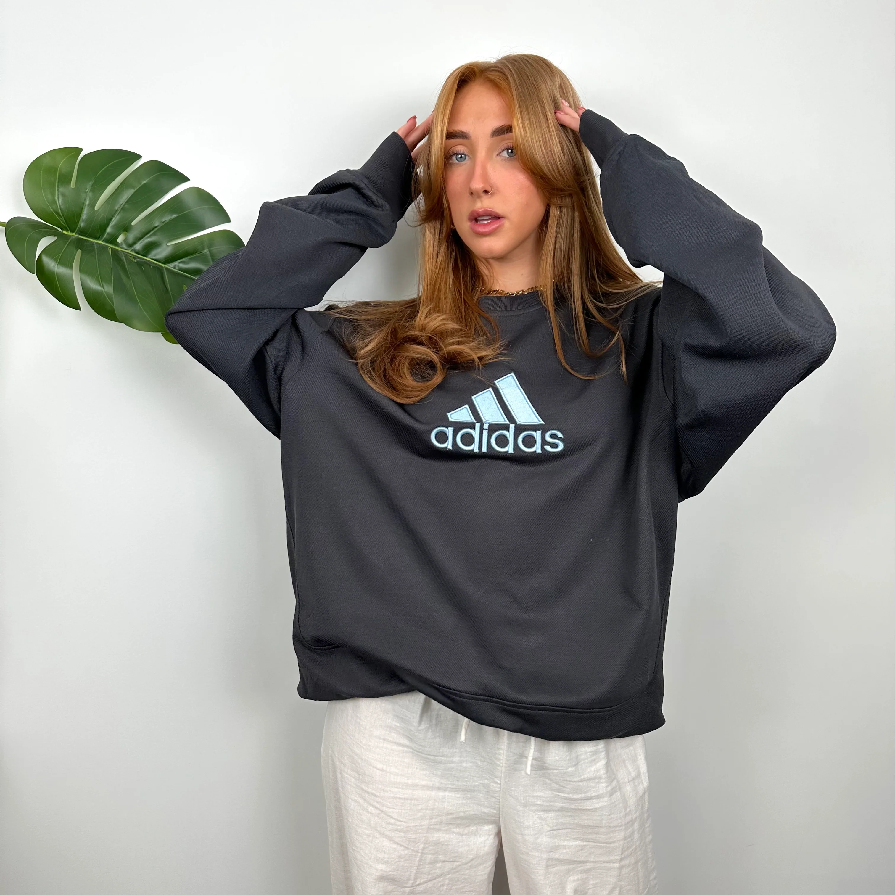 Adidas Charcoal Grey Embroidered Spell Out Sweatshirt (L) - Image 2