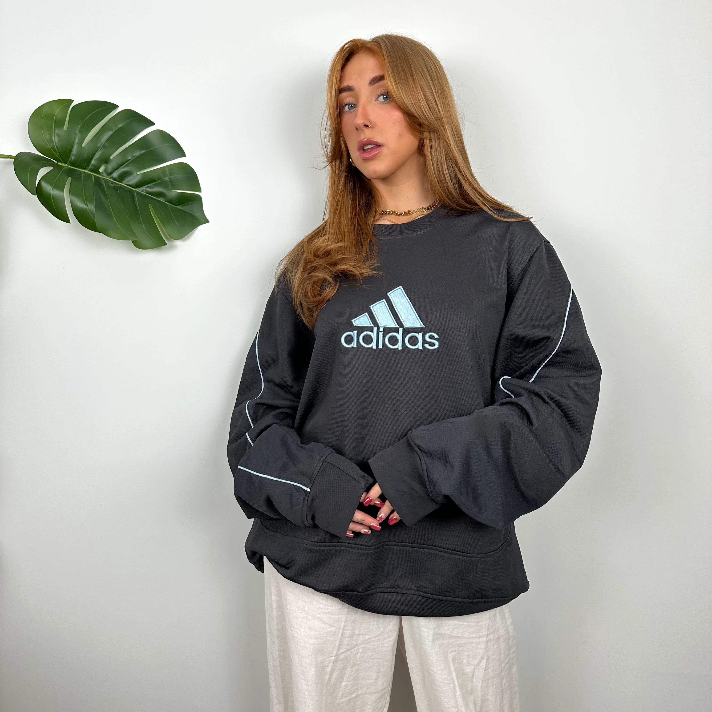 Adidas Charcoal Grey Embroidered Spell Out Sweatshirt (L) - Image 3