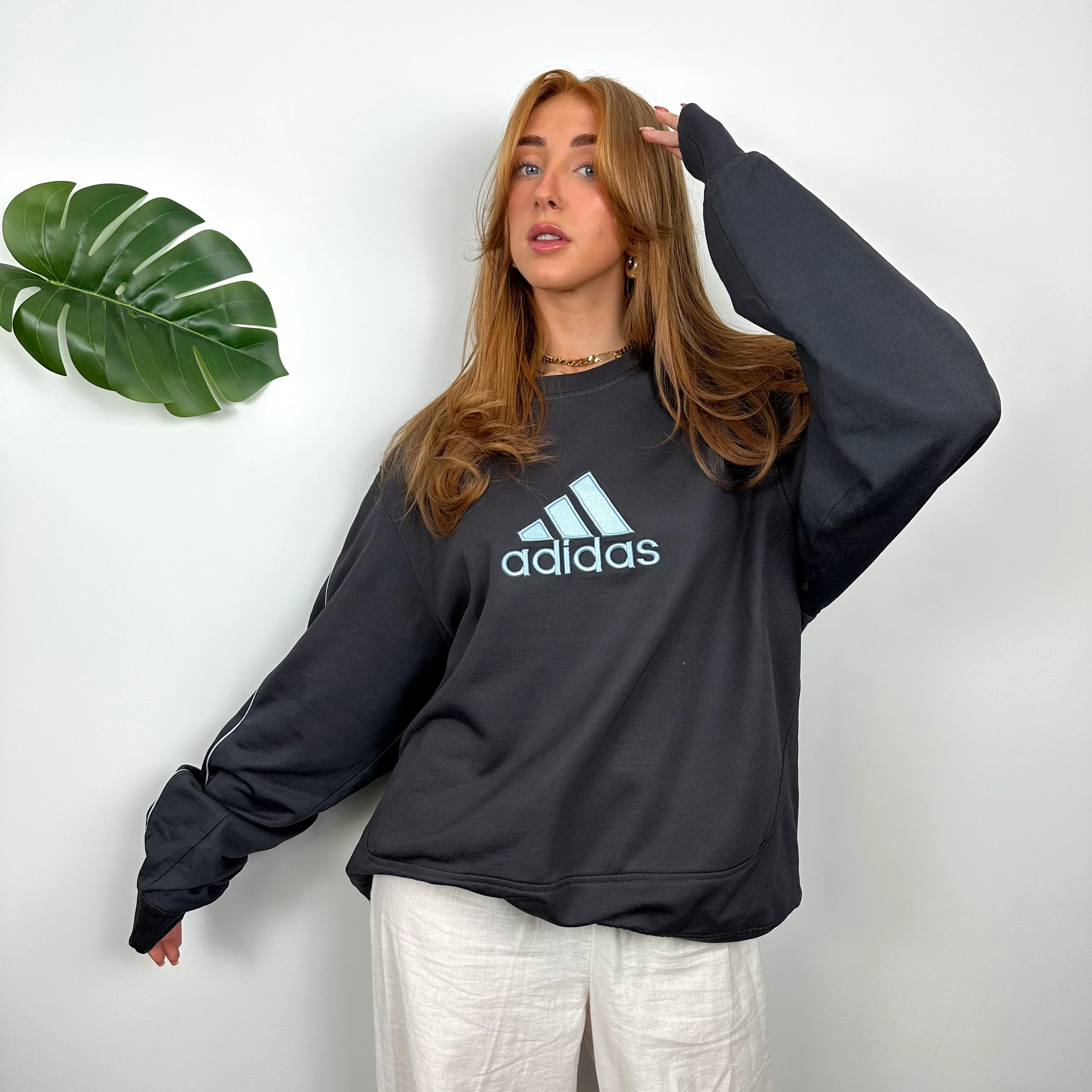Adidas Charcoal Grey Embroidered Spell Out Sweatshirt (L) - Image 4