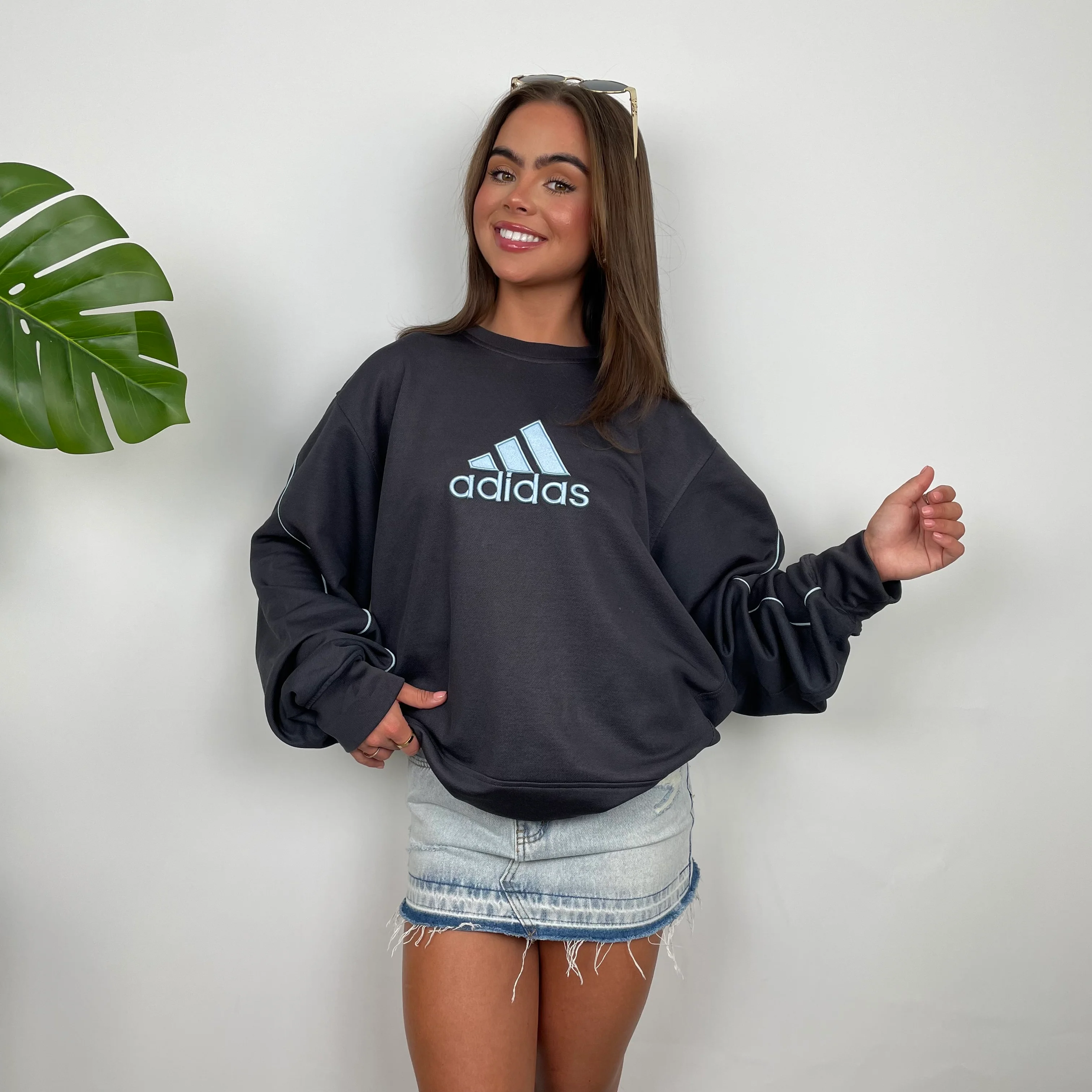 Adidas Charcoal Grey Embroidered Spell Out Sweatshirt (L) - Image 2