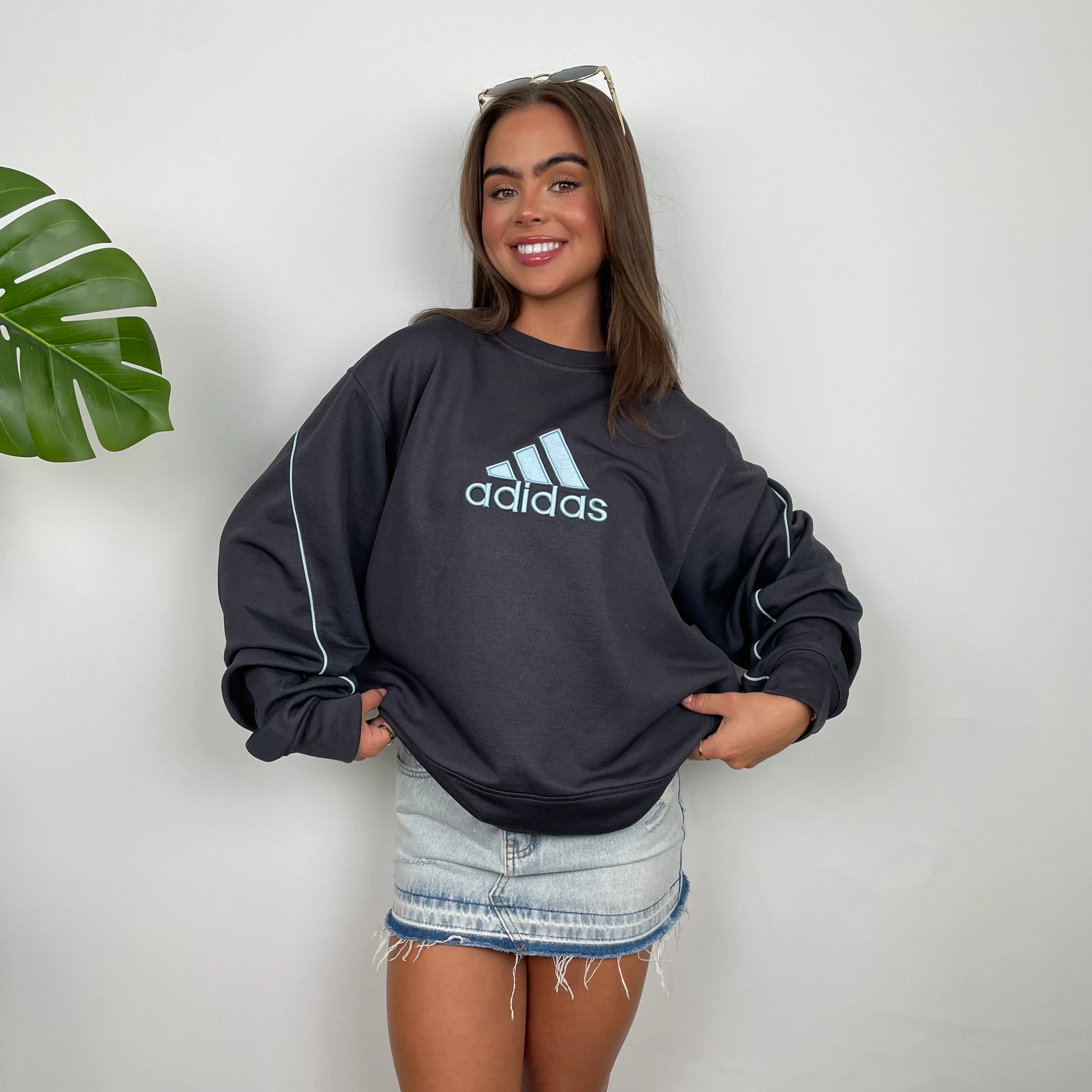 Adidas Charcoal Grey Embroidered Spell Out Sweatshirt (L) - Image 3