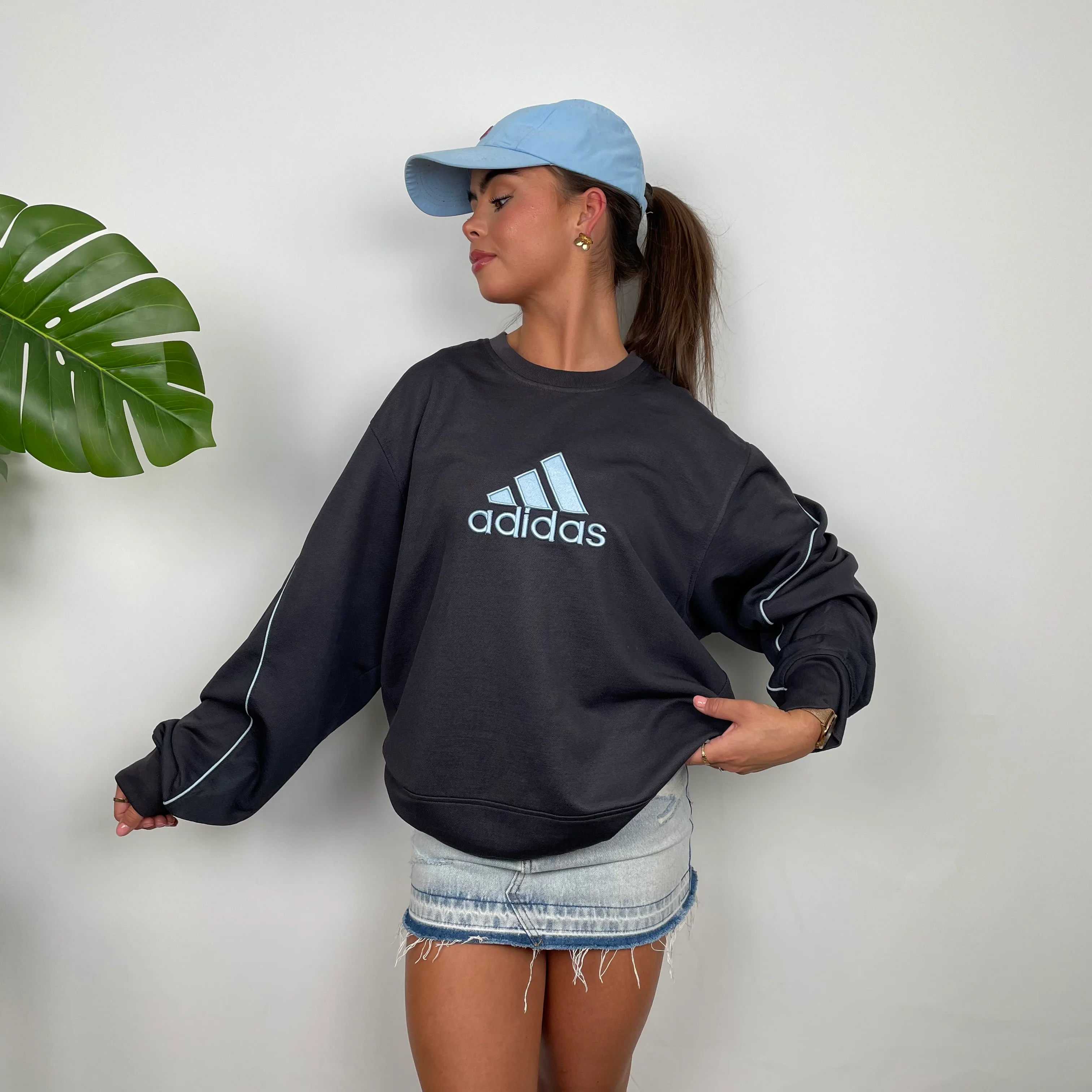Adidas Charcoal Grey Embroidered Spell Out Sweatshirt (L) - Image 4