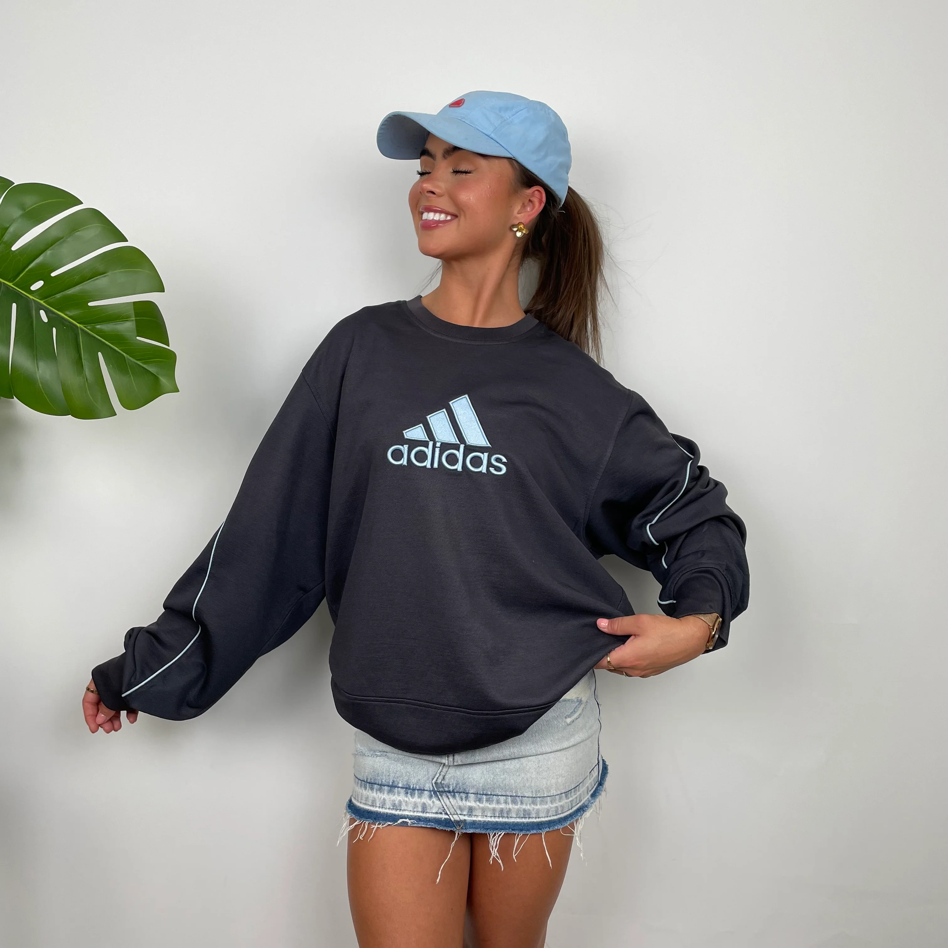 Adidas Charcoal Grey Embroidered Spell Out Sweatshirt (L) - Image 6