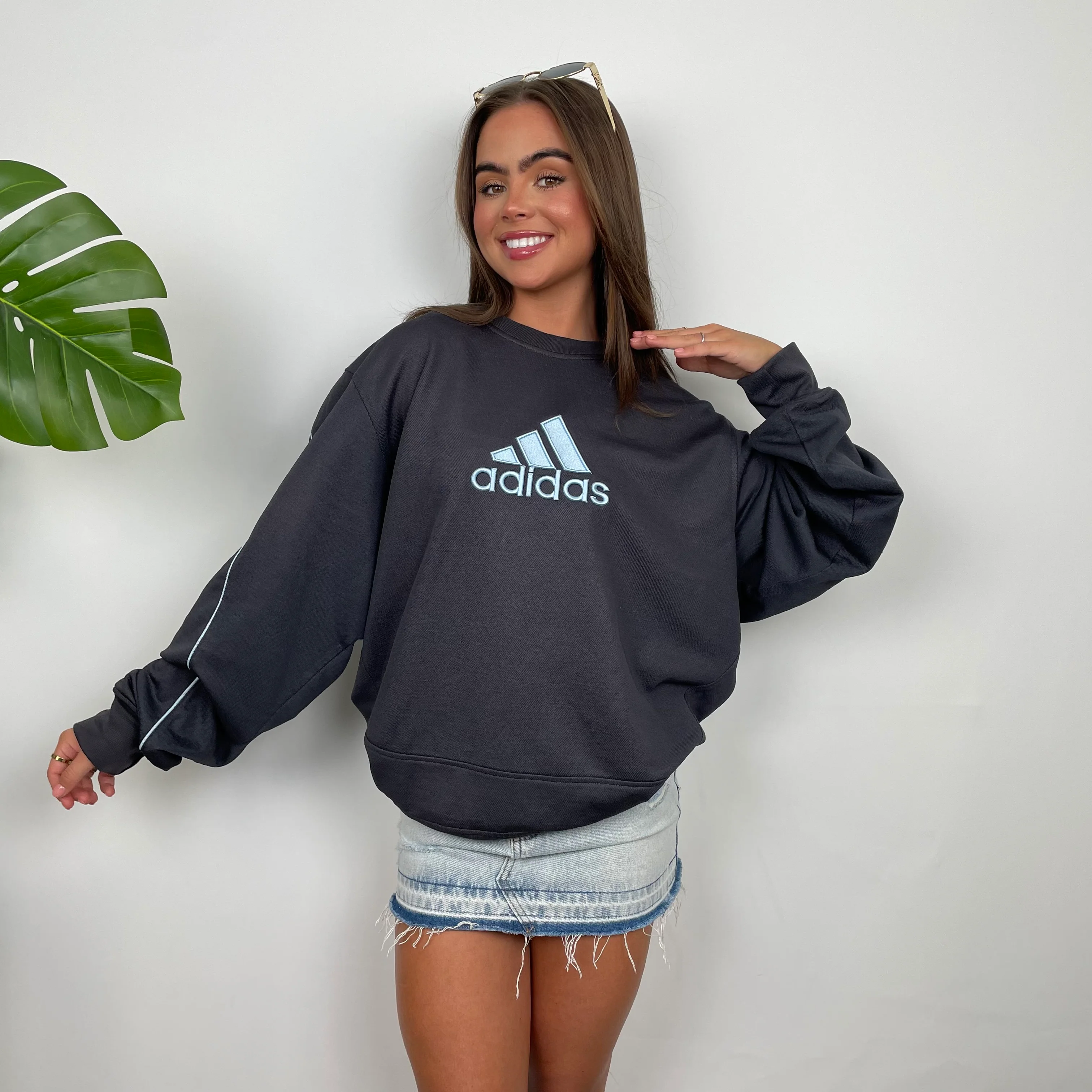 Adidas Charcoal Grey Embroidered Spell Out Sweatshirt (L) - Image 7