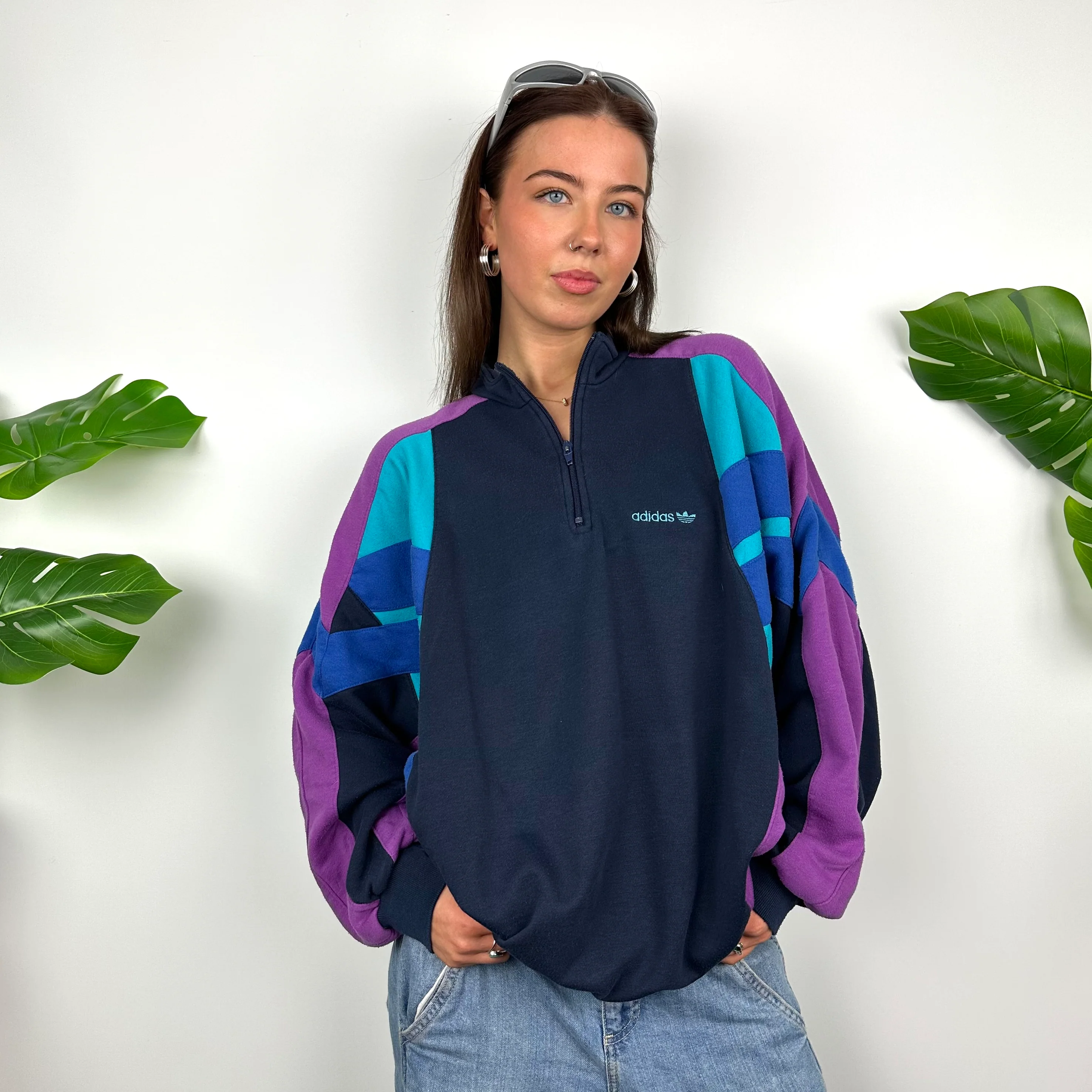 Adidas Colour Block Embroidered Spell Out Quarter Zip Sweatshirt (L) - Image 6