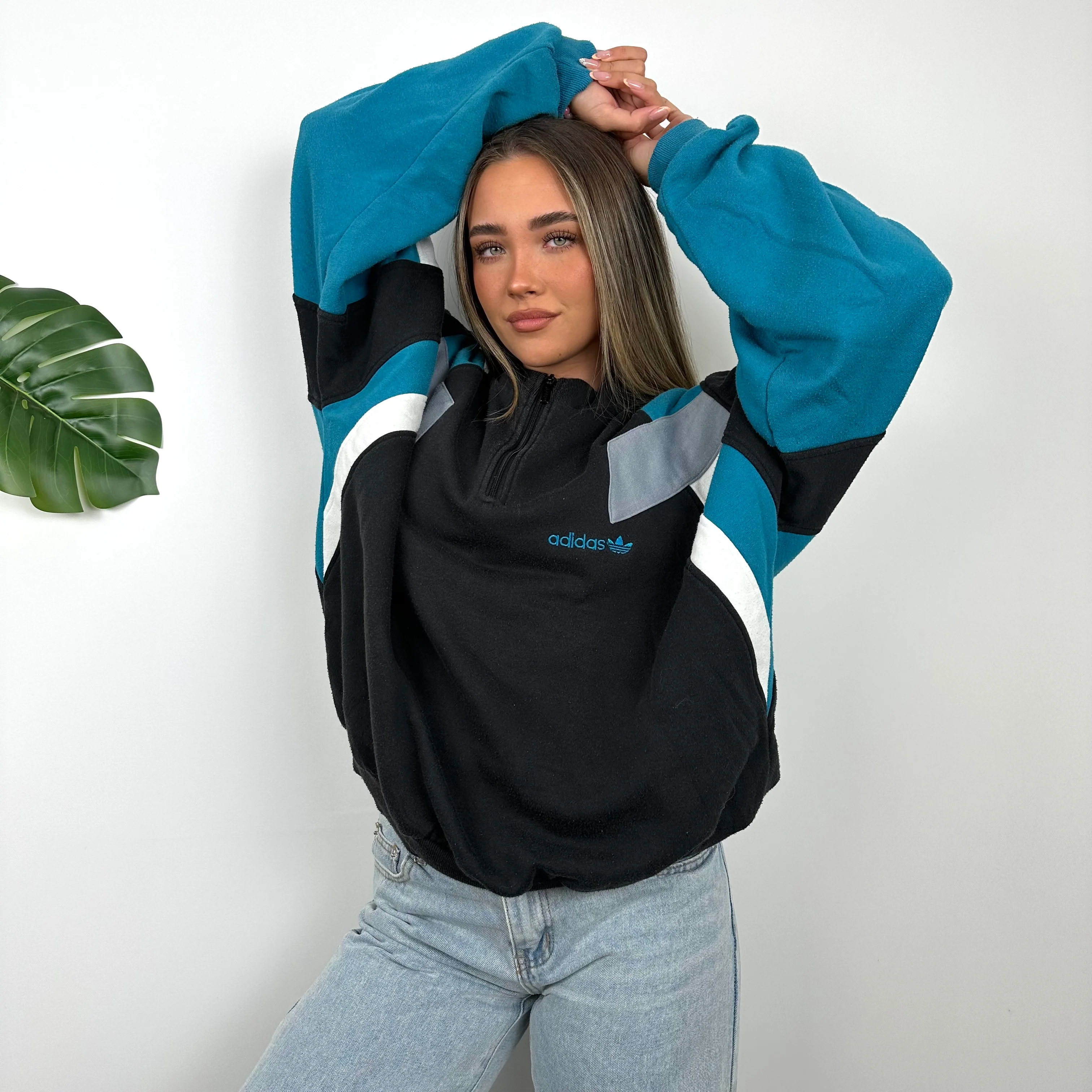 Adidas Colour Block Embroidered Spell Out Quarter Zip Sweatshirt (L) - Image 3