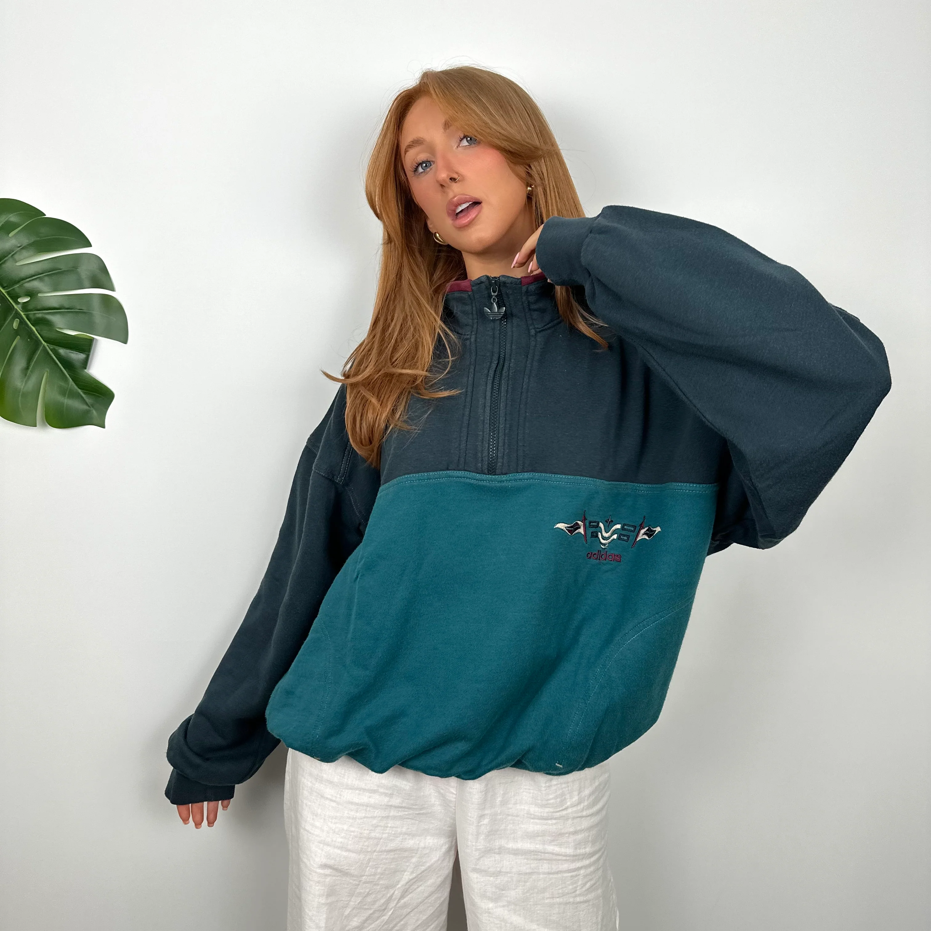 Adidas Colour Block Embroidered Spell Out Quarter Zip Sweatshirt (M) - Image 3