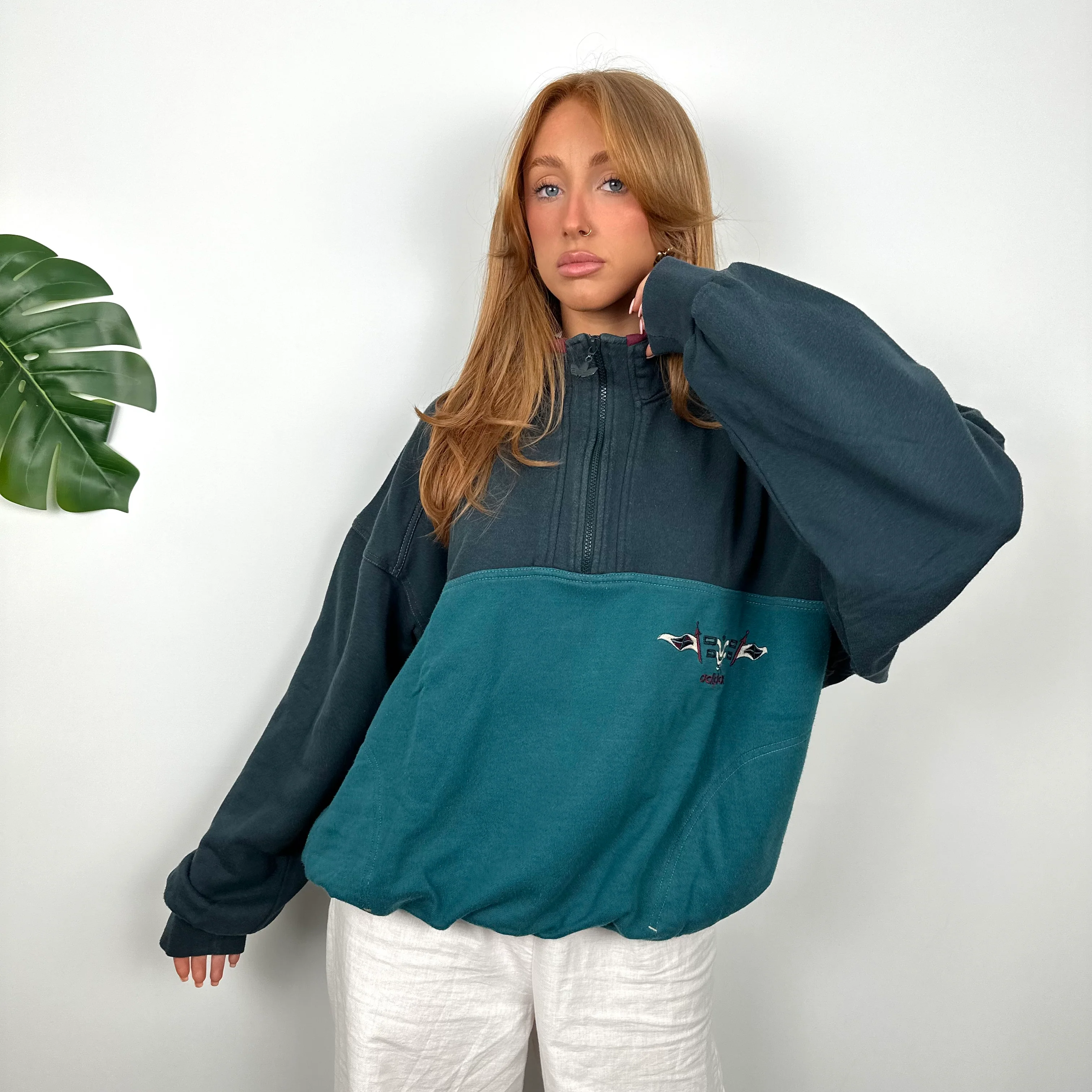 Adidas Colour Block Embroidered Spell Out Quarter Zip Sweatshirt (M) - Image 4