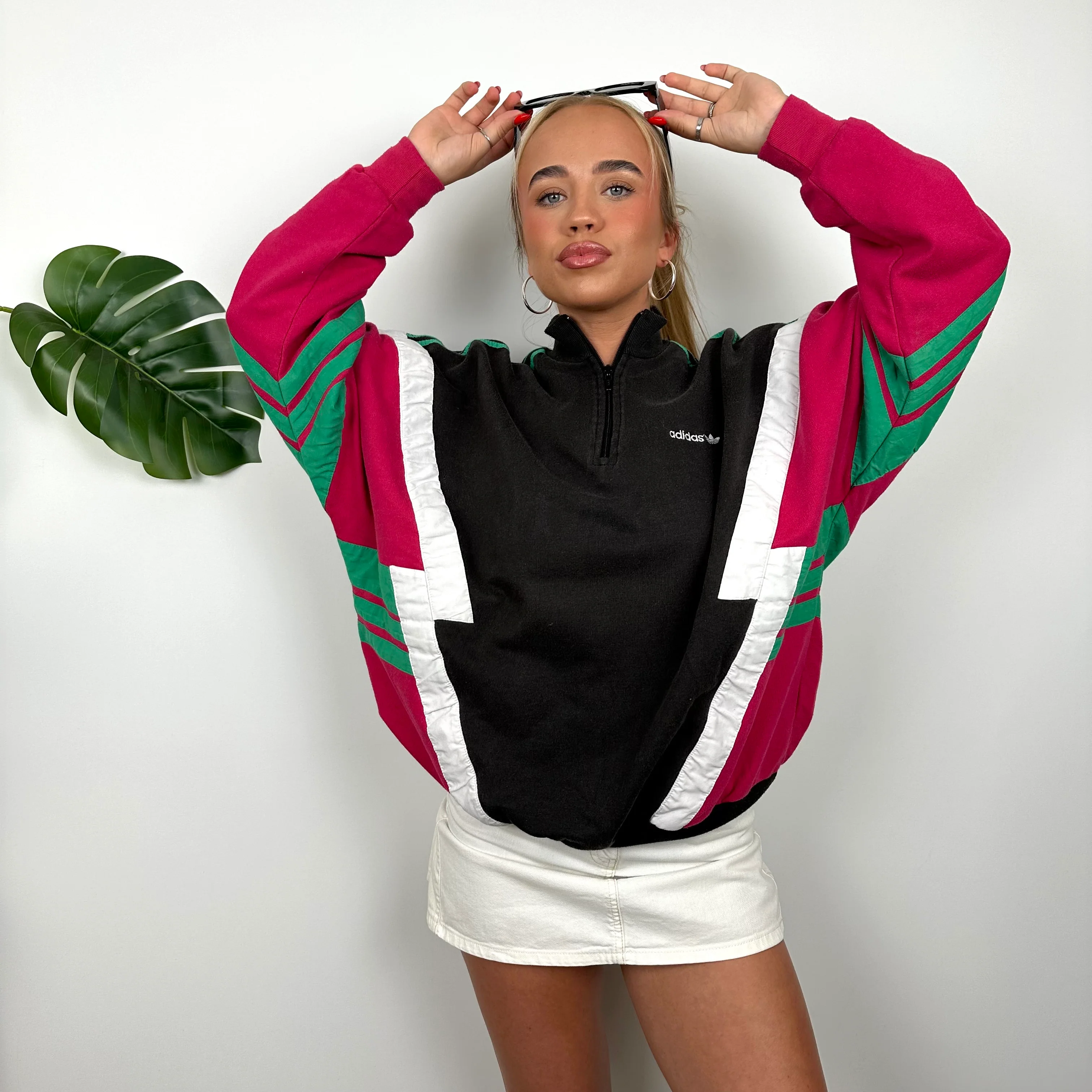 Adidas Colour Block Embroidered Spell Out Quarter Zip Sweatshirt (M) - Image 3