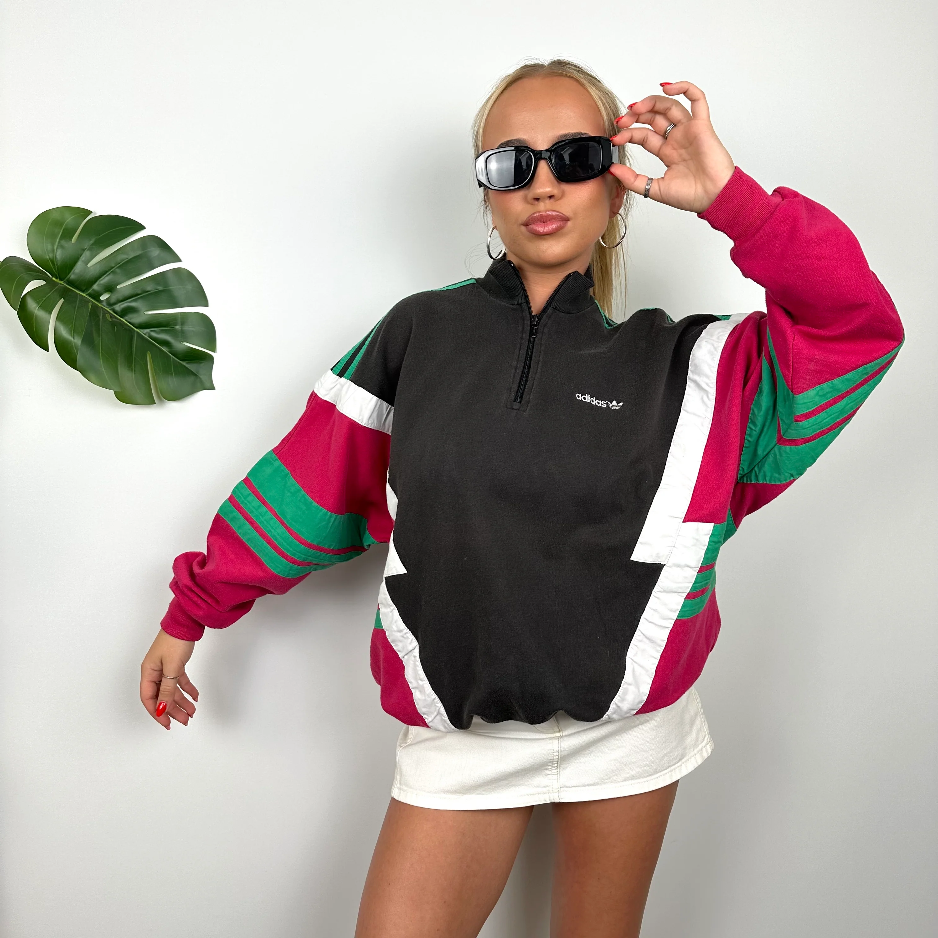 Adidas Colour Block Embroidered Spell Out Quarter Zip Sweatshirt (M) - Image 5