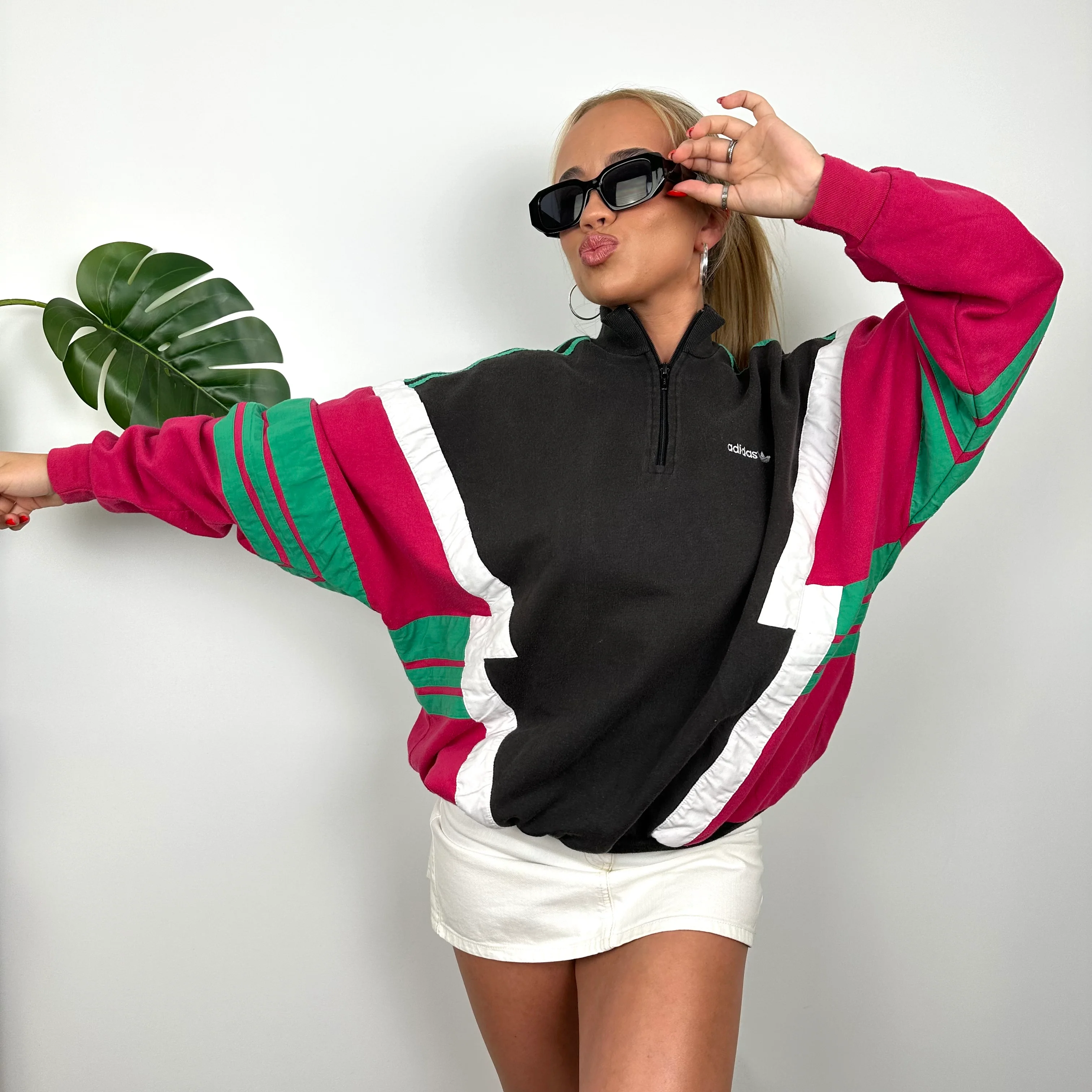 Adidas Colour Block Embroidered Spell Out Quarter Zip Sweatshirt (M) - Image 6