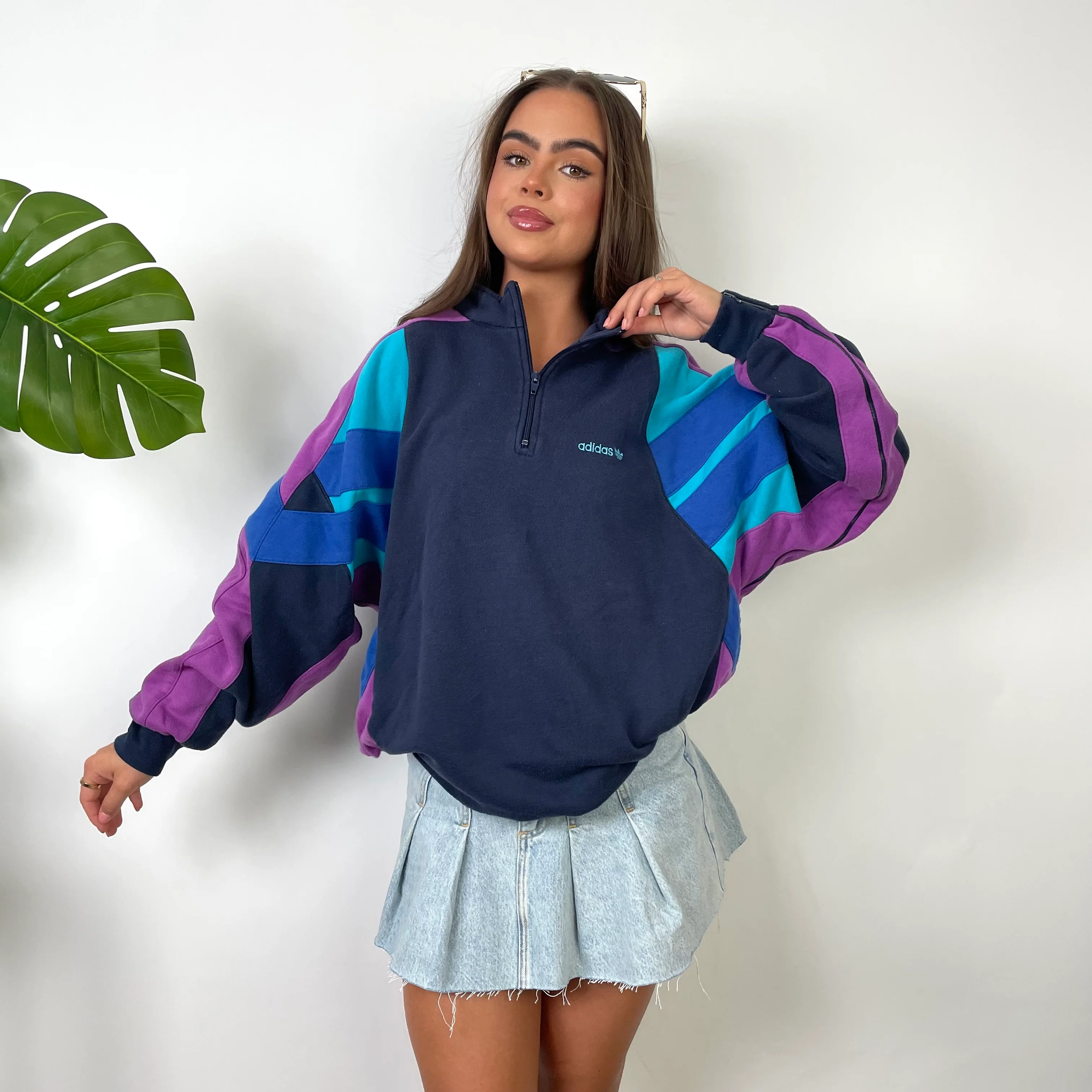 Adidas Colour Block Embroidered Spell Out Quarter Zip Sweatshirt (M) - Image 4