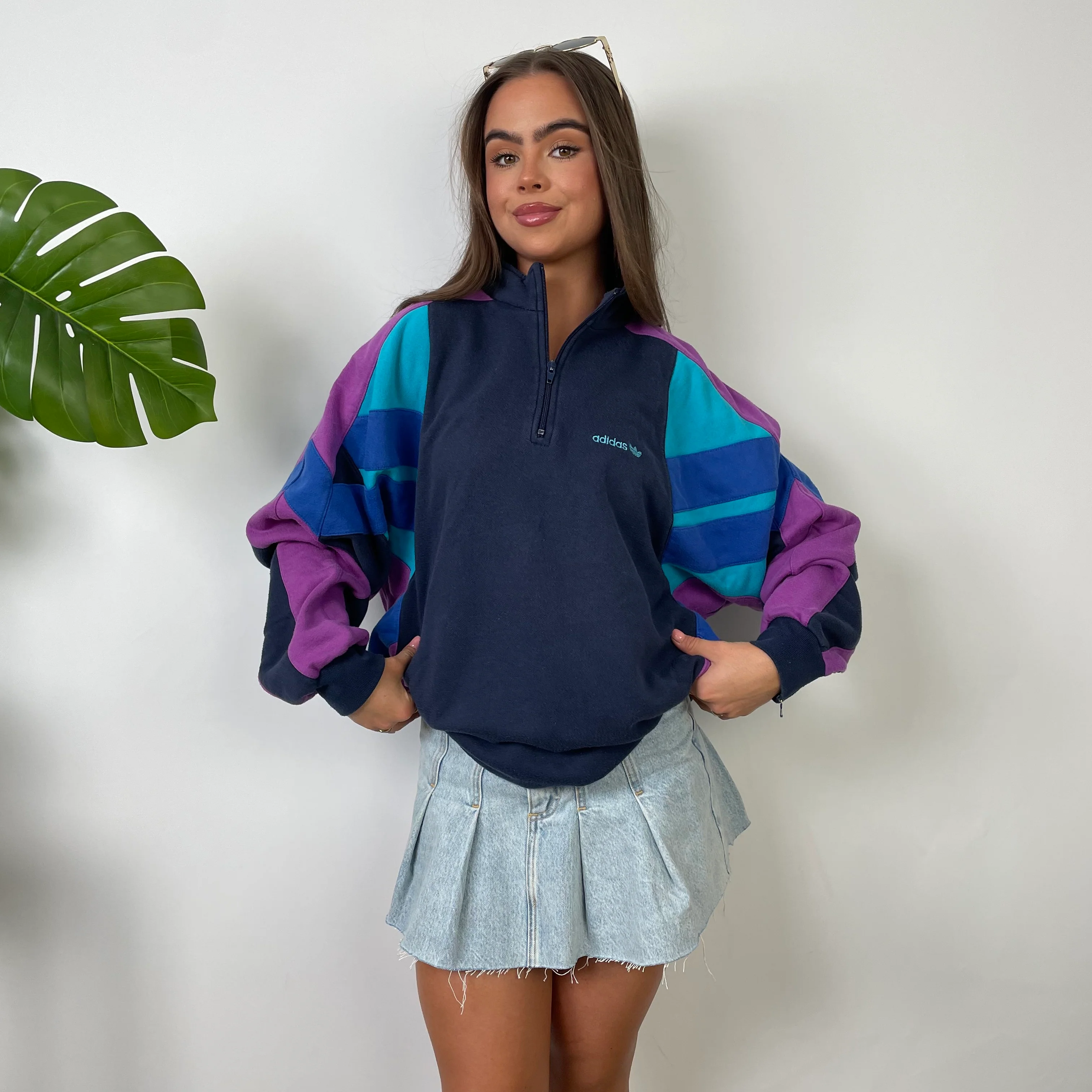 Adidas Colour Block Embroidered Spell Out Quarter Zip Sweatshirt (M) - Image 7