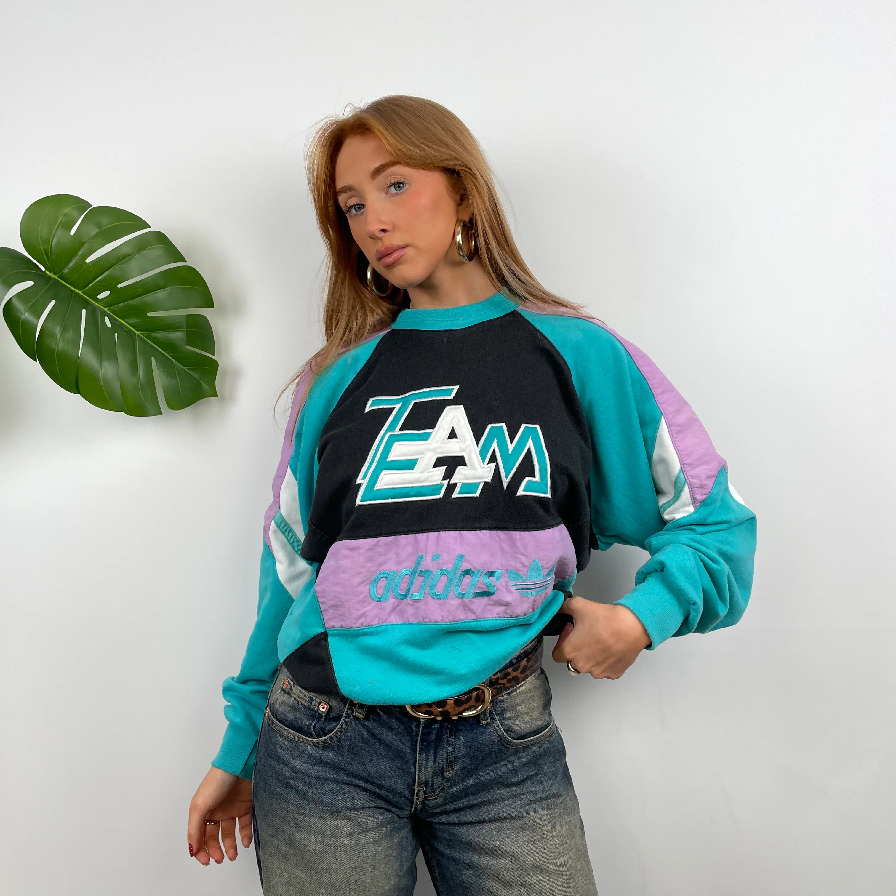 Adidas Colour Block Embroidered Spell Out Sweatshirt (M)