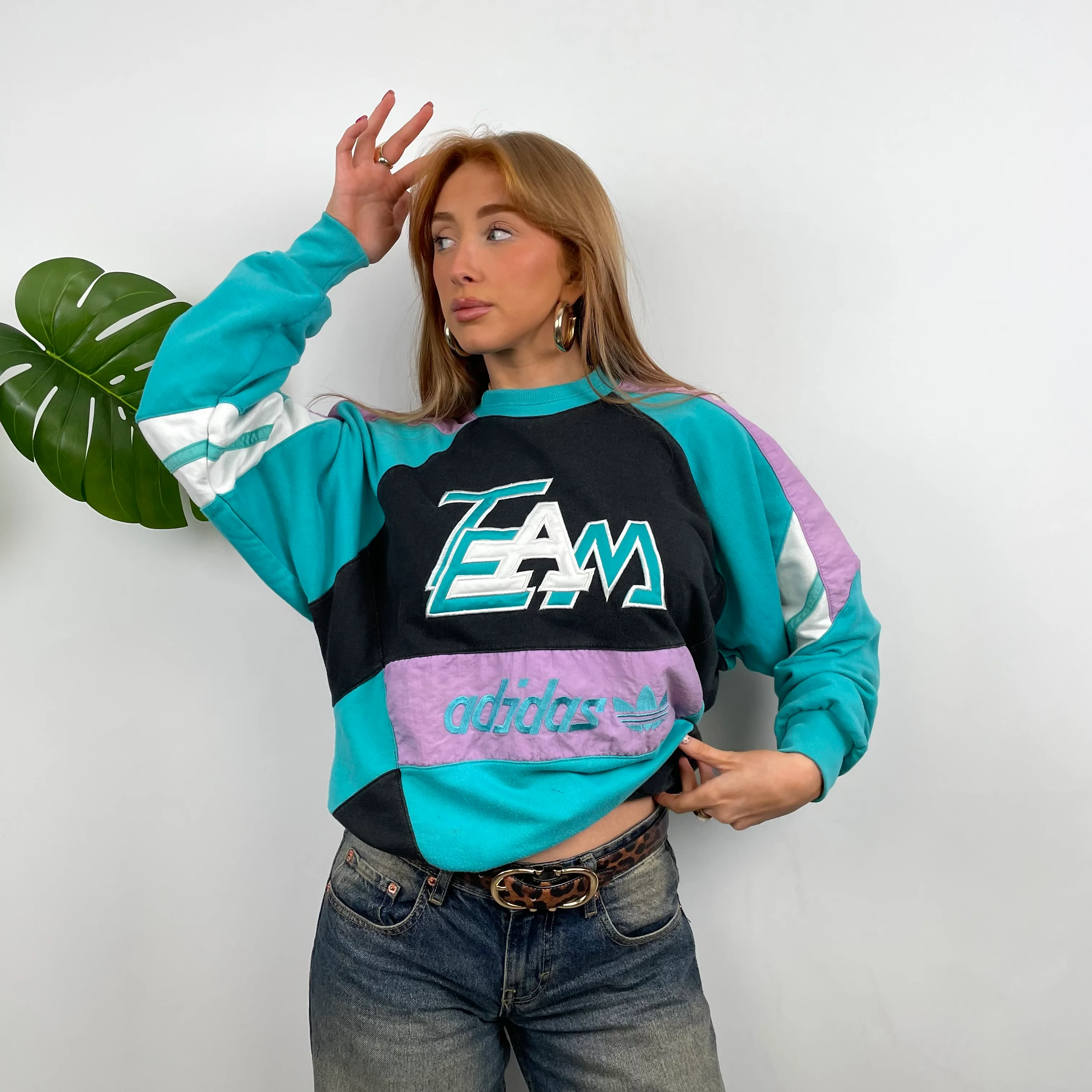 Adidas Colour Block Embroidered Spell Out Sweatshirt (M) - Image 2
