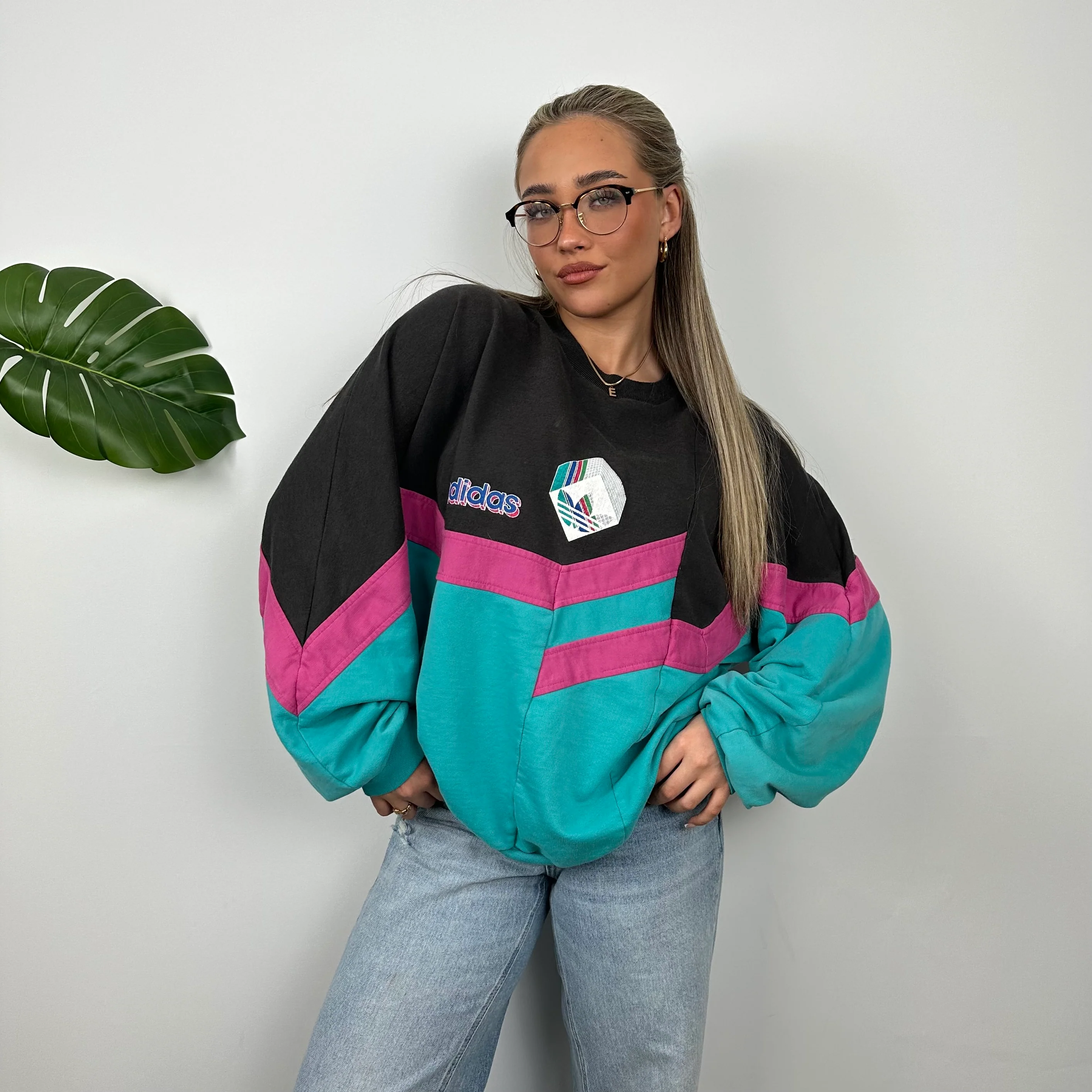 Adidas Colour Block Embroidered Spell Out Sweatshirt (L) - Image 6