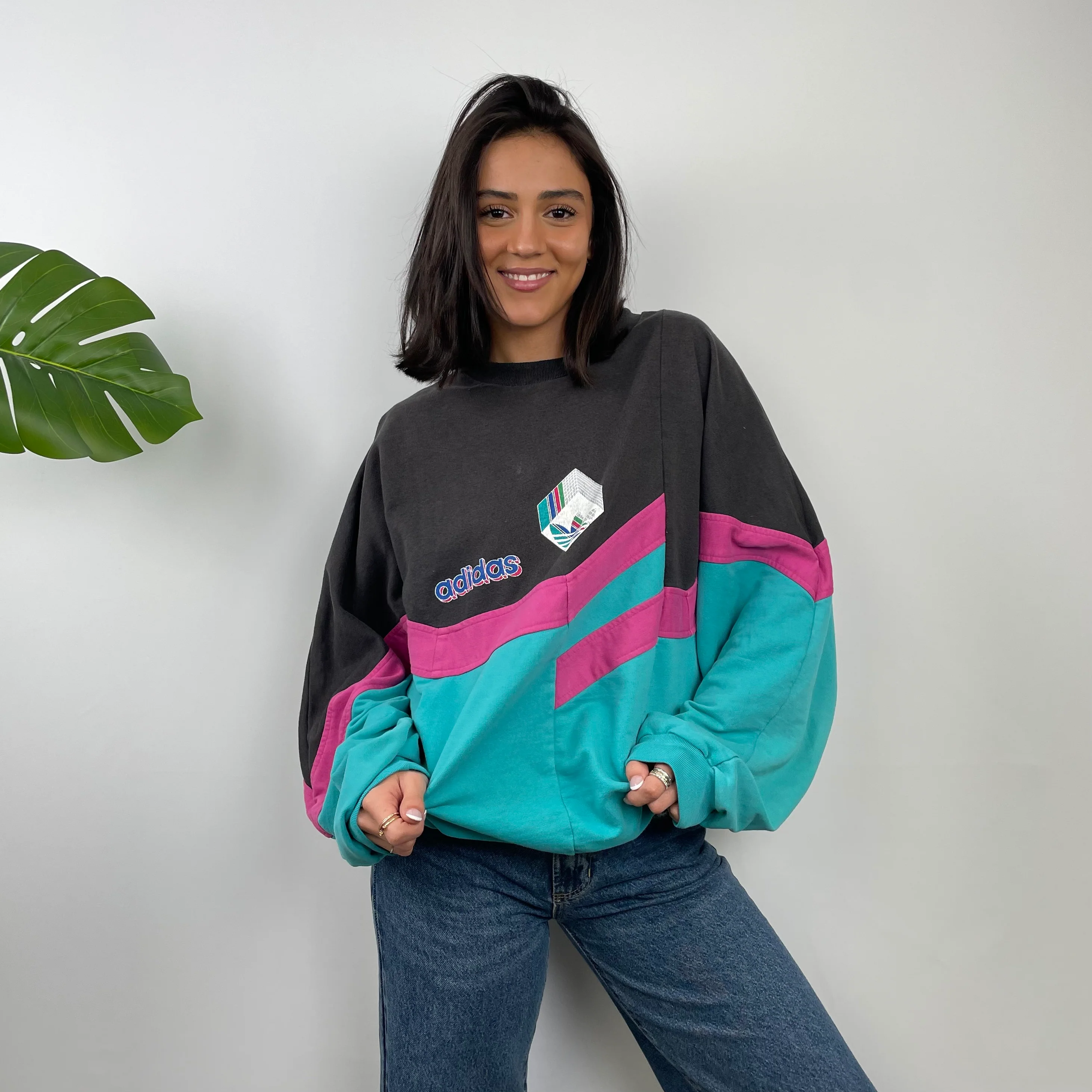 Adidas Colour Block Embroidered Spell Out Sweatshirt (L) - Image 3