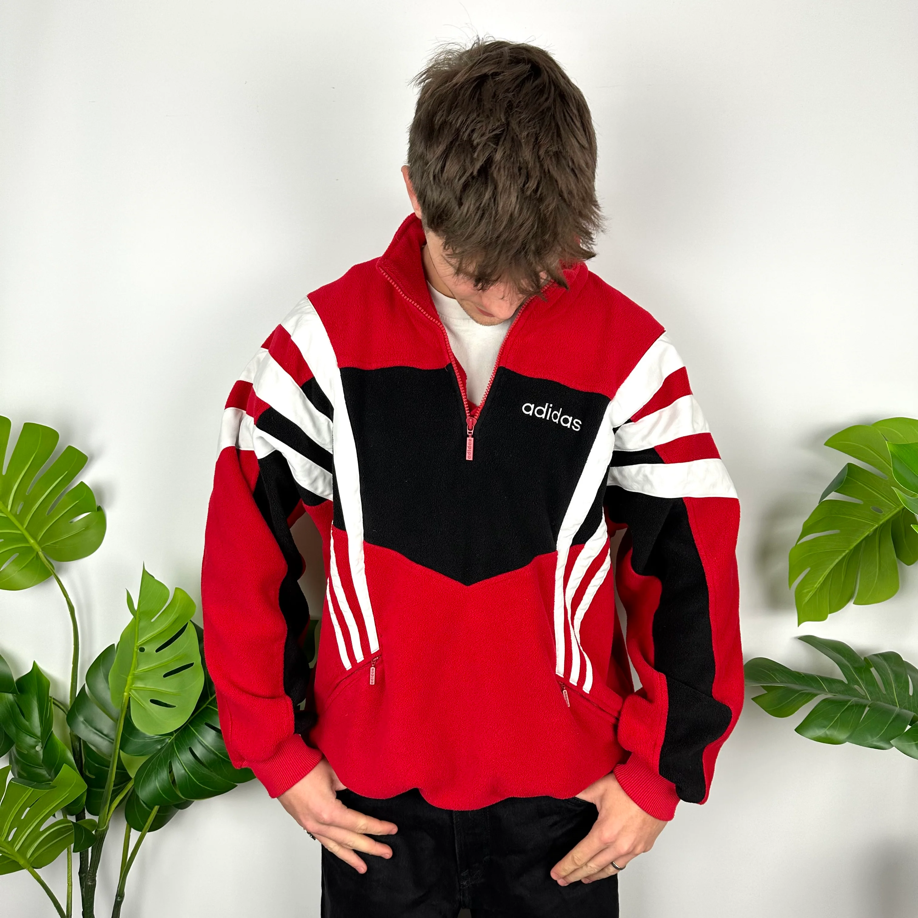 Adidas Colour Block Embroidered Spell Out Teddy Bear Fleece Quarter Zip Sweatshirt (XL) - Image 5