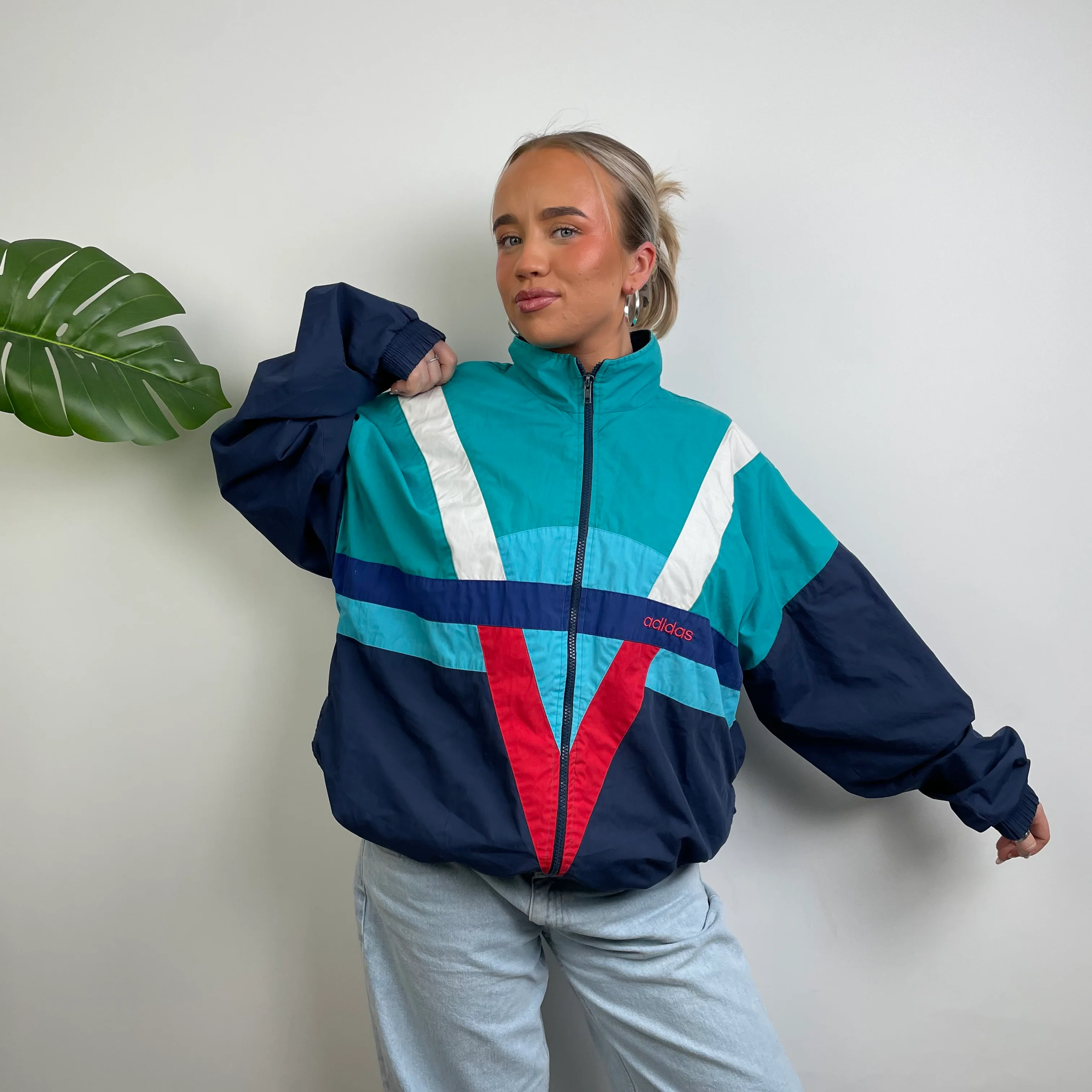 Adidas Colour Block Embroidered Spell Out Windbreaker Jacket (XL) - Image 8