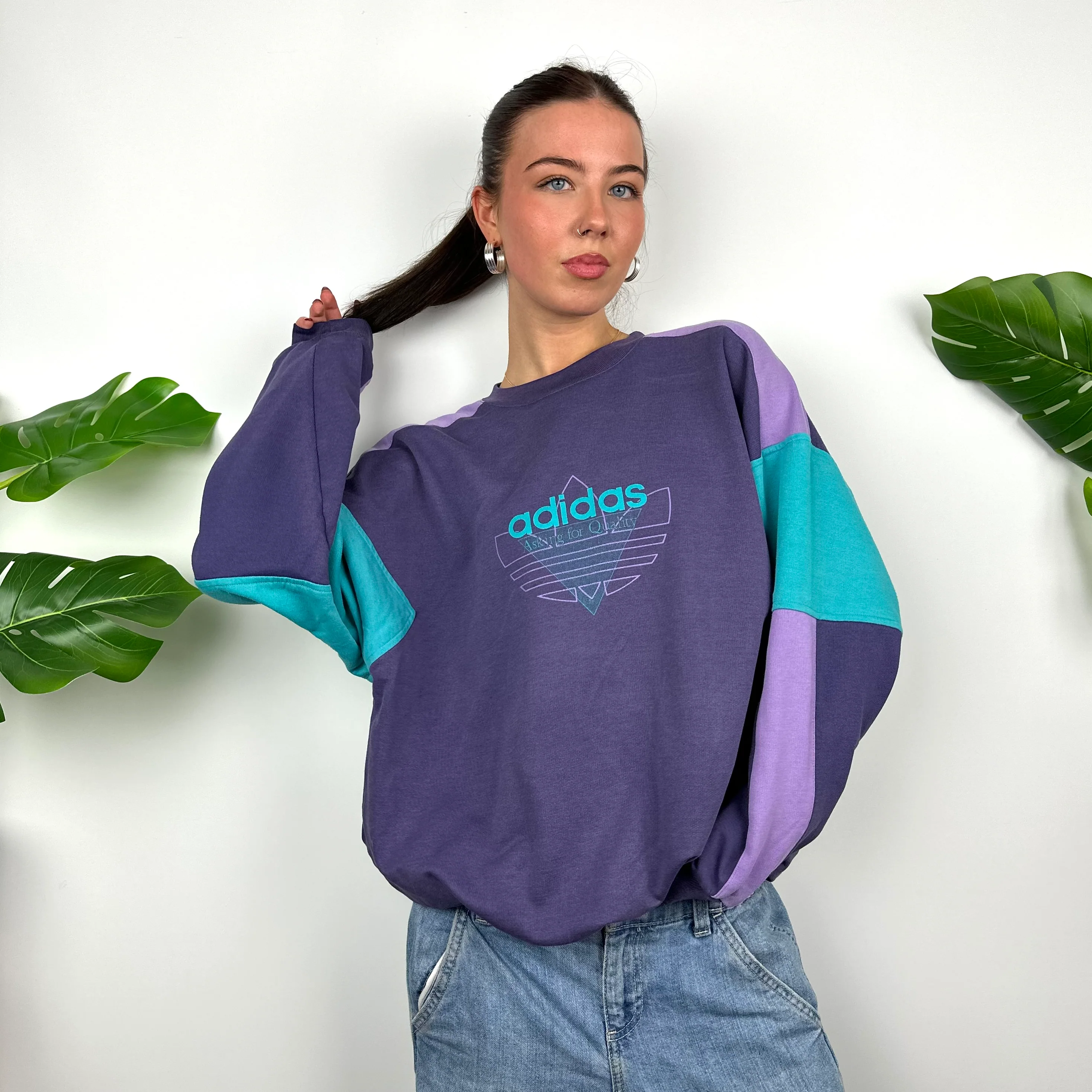 Adidas Purple Colour Block Sweatshirt (L) - Image 2