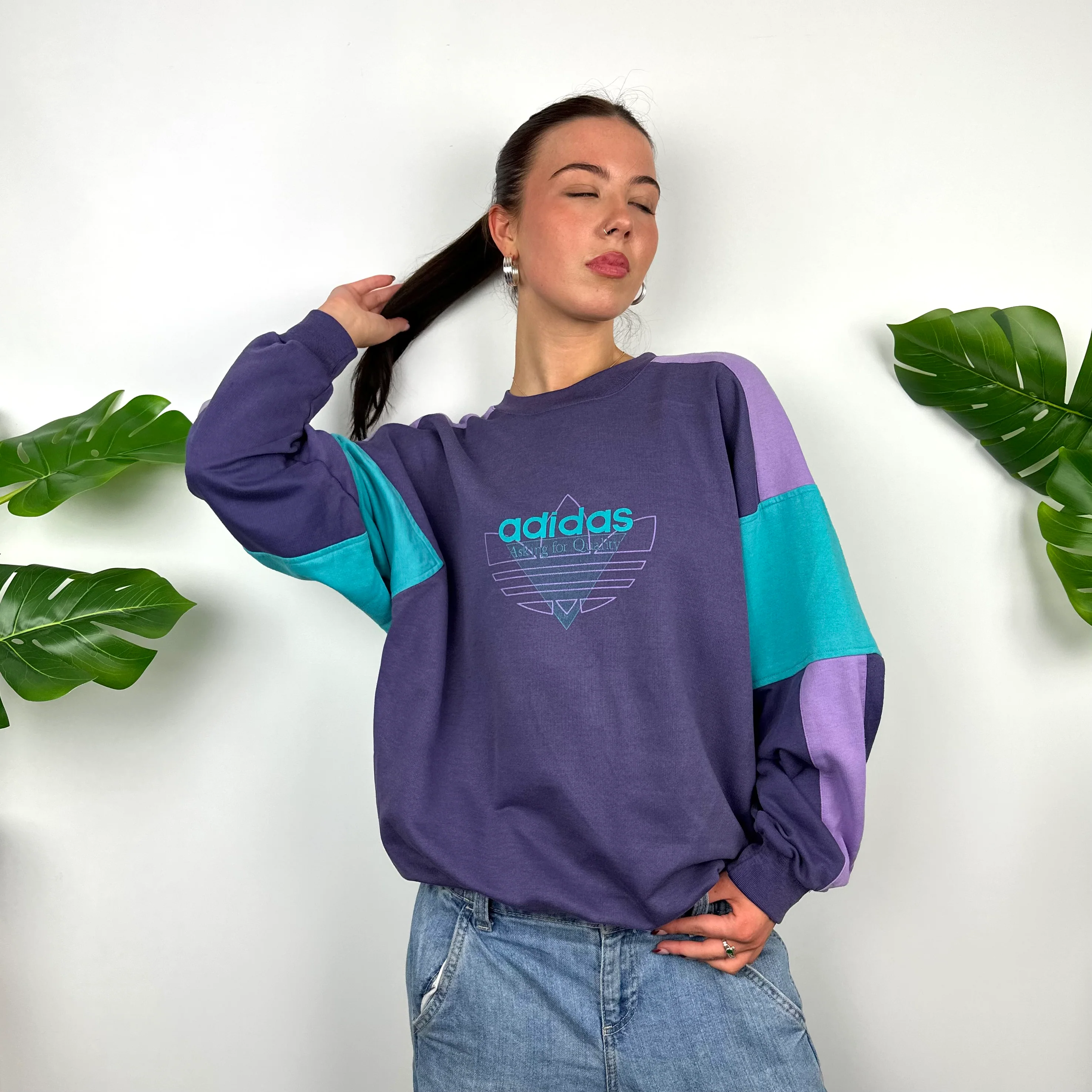 Adidas Purple Colour Block Sweatshirt (L) - Image 4