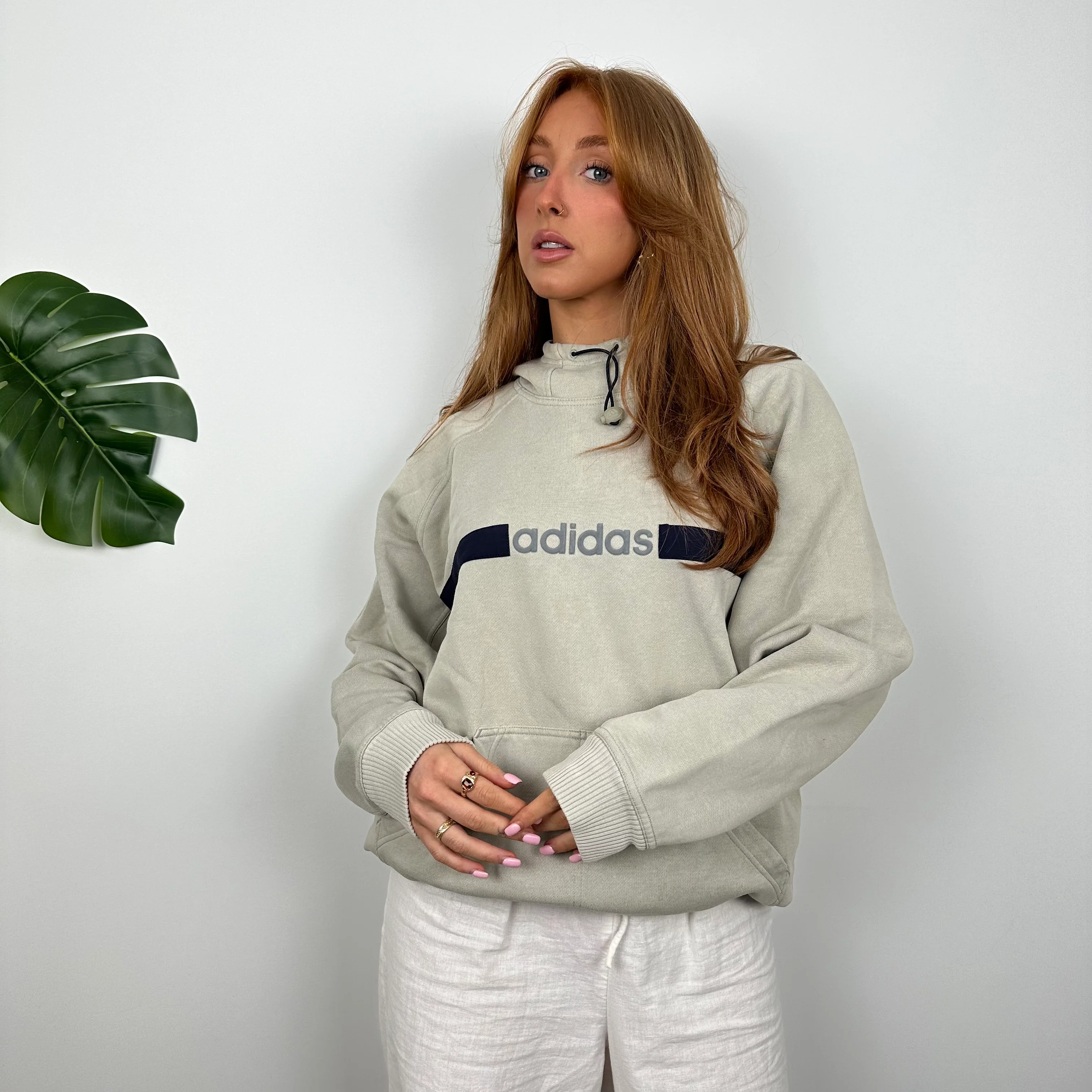 Adidas Cream Embroidered Spell Out Hoodie (M) - Image 4