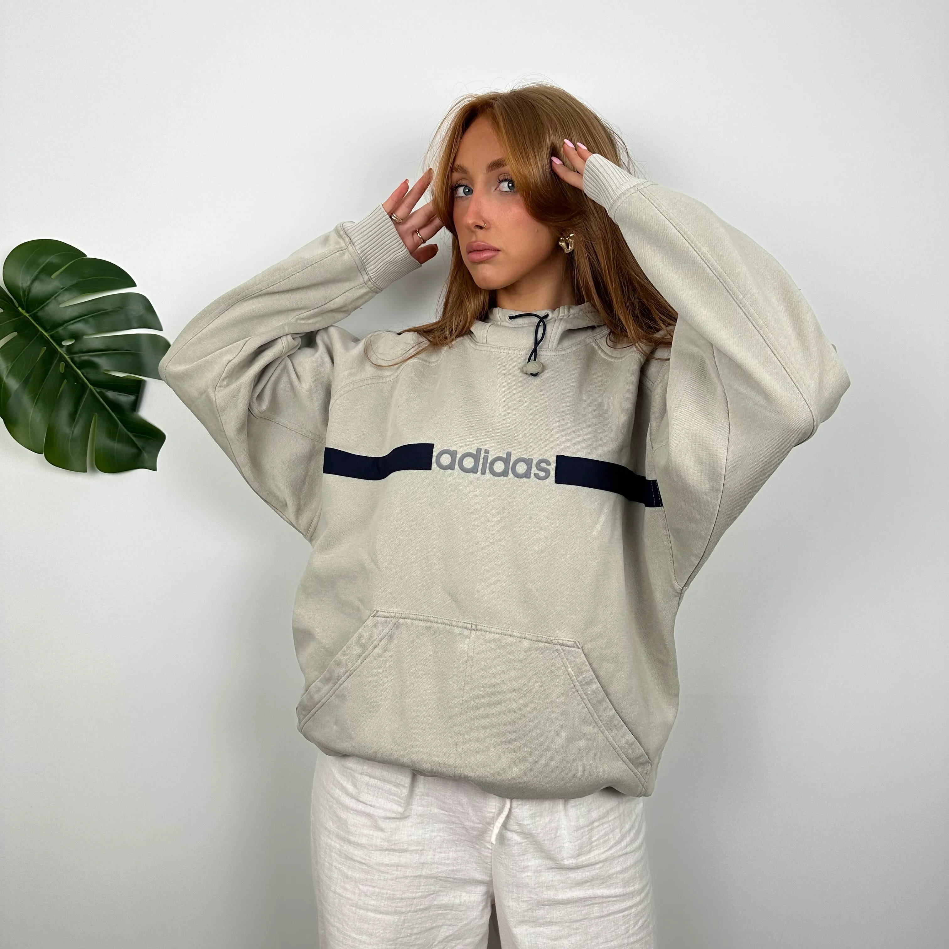 Adidas Cream Embroidered Spell Out Hoodie (M) - Image 7