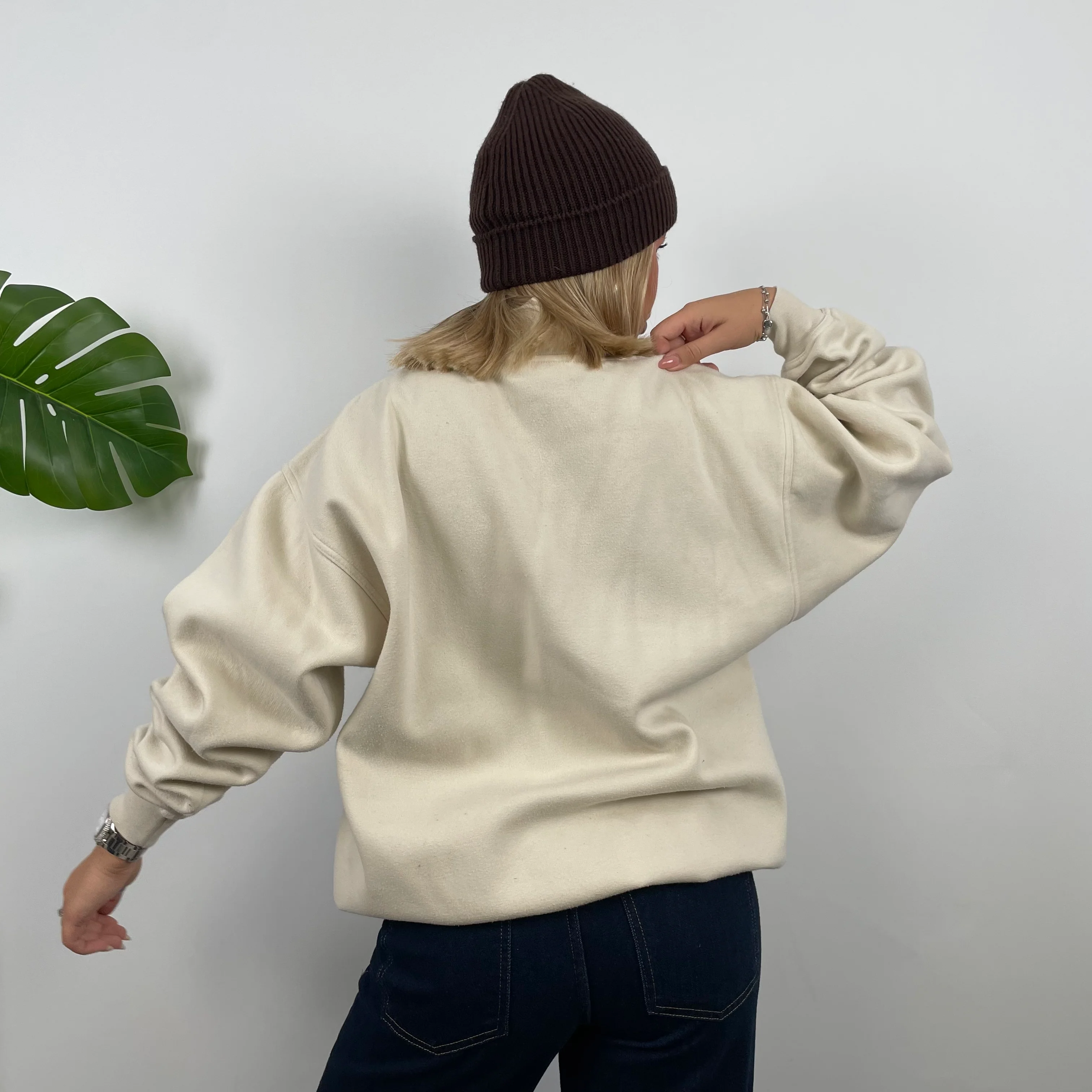 Adidas Cream Embroidered Spell Out Quarter Zip Sweatshirt (L) - Image 8