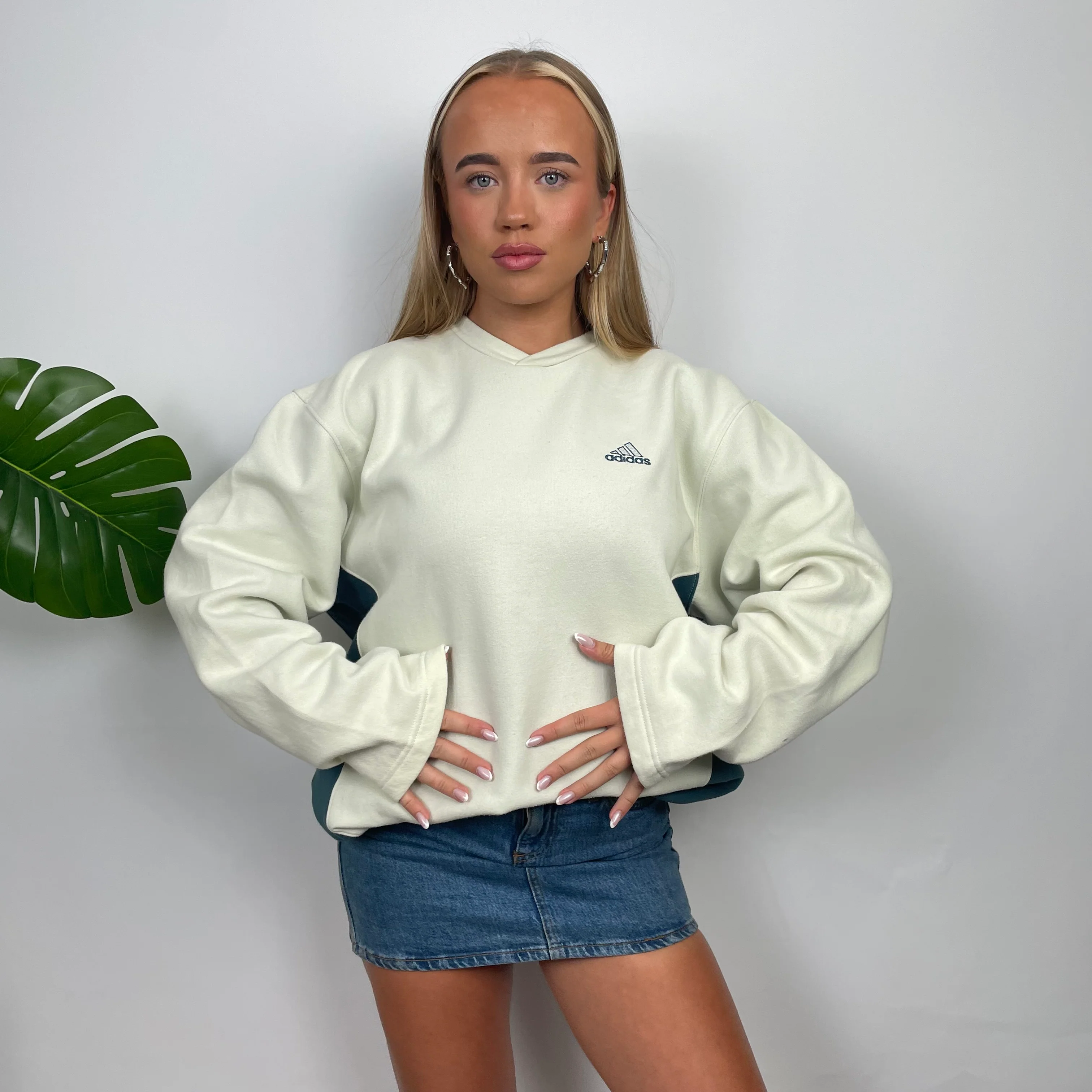 Adidas Cream Embroidered Spell Out Sweatshirt (L) - Image 5
