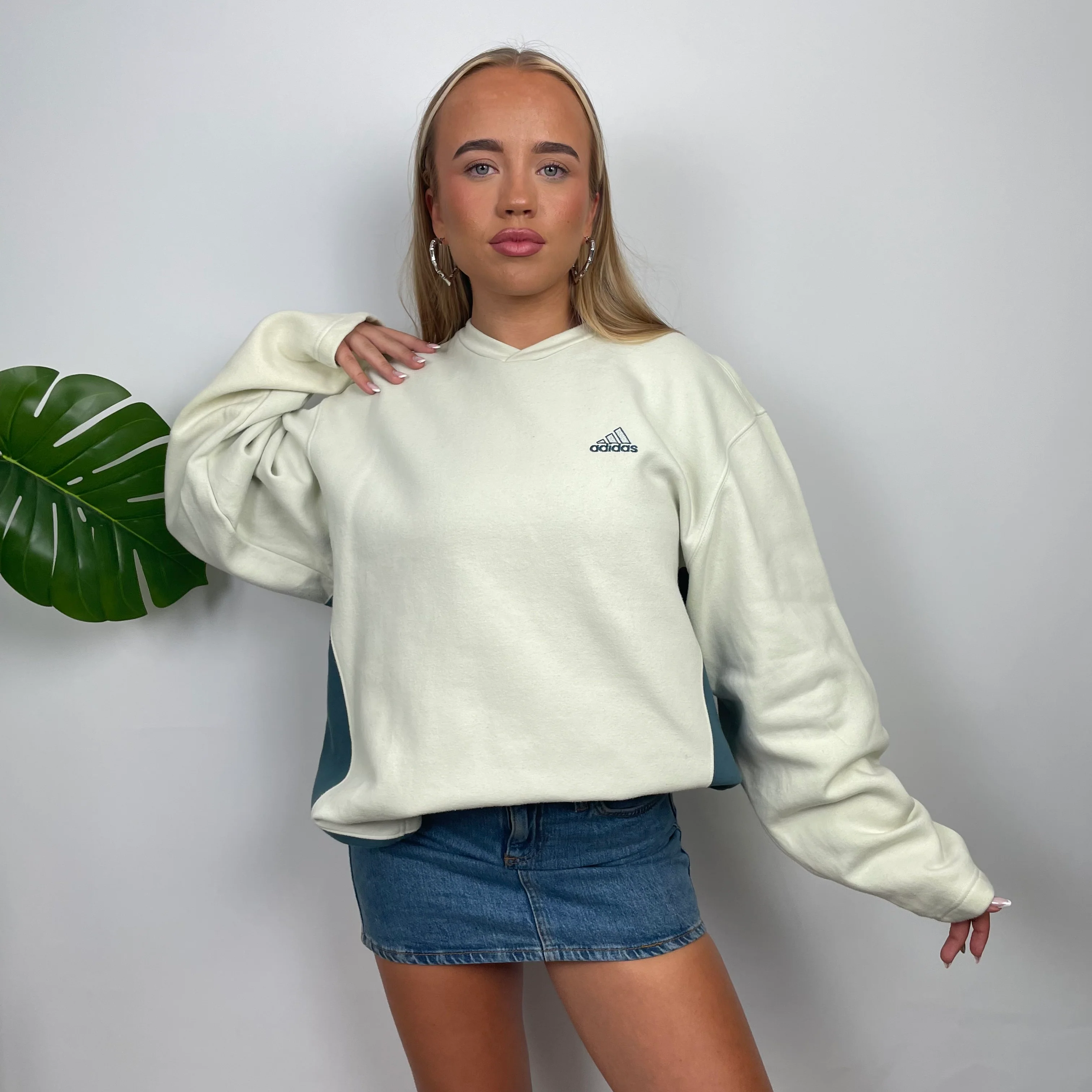 Adidas Cream Embroidered Spell Out Sweatshirt (L) - Image 6