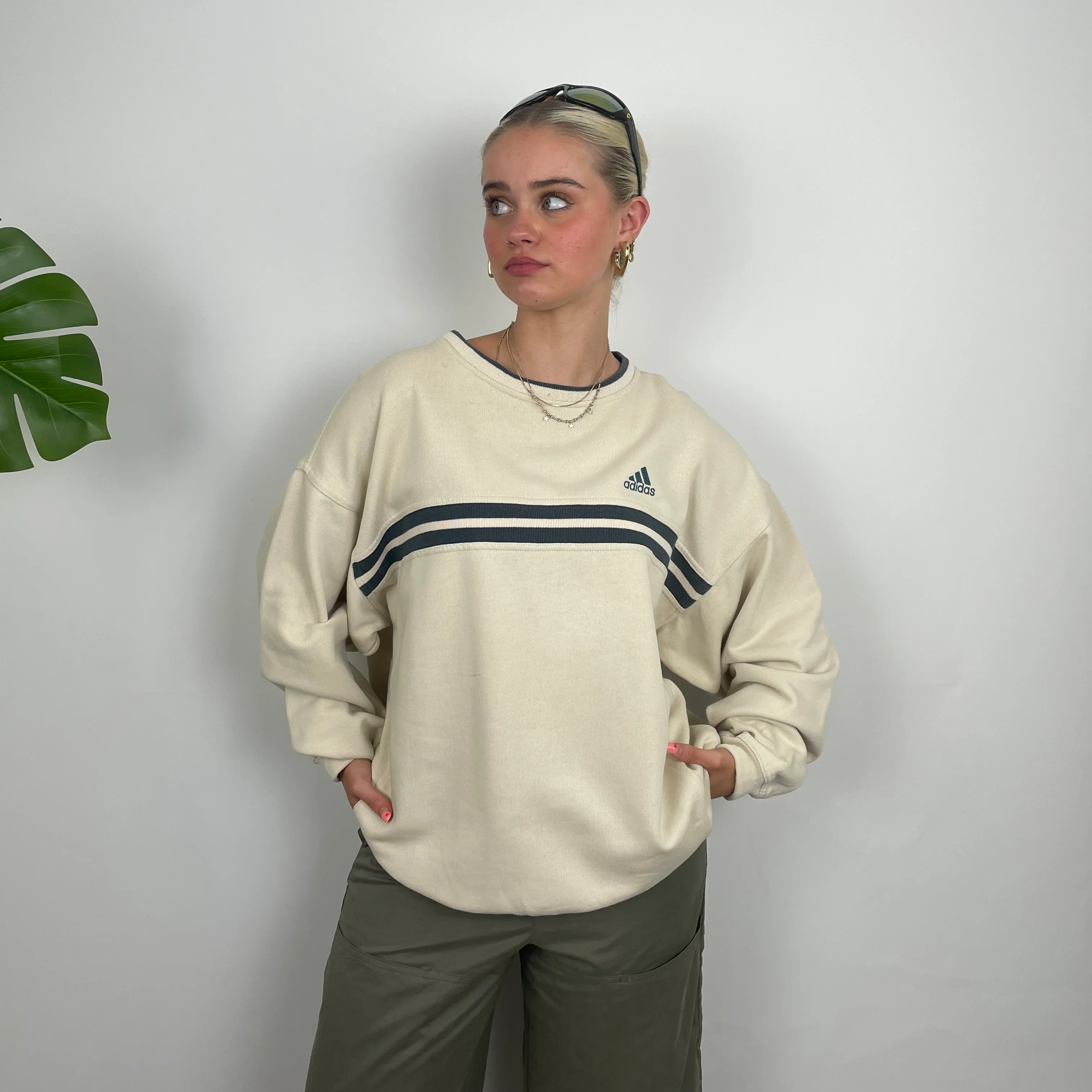 Adidas Cream Embroidered Spell Out Sweatshirt (L) - Image 2