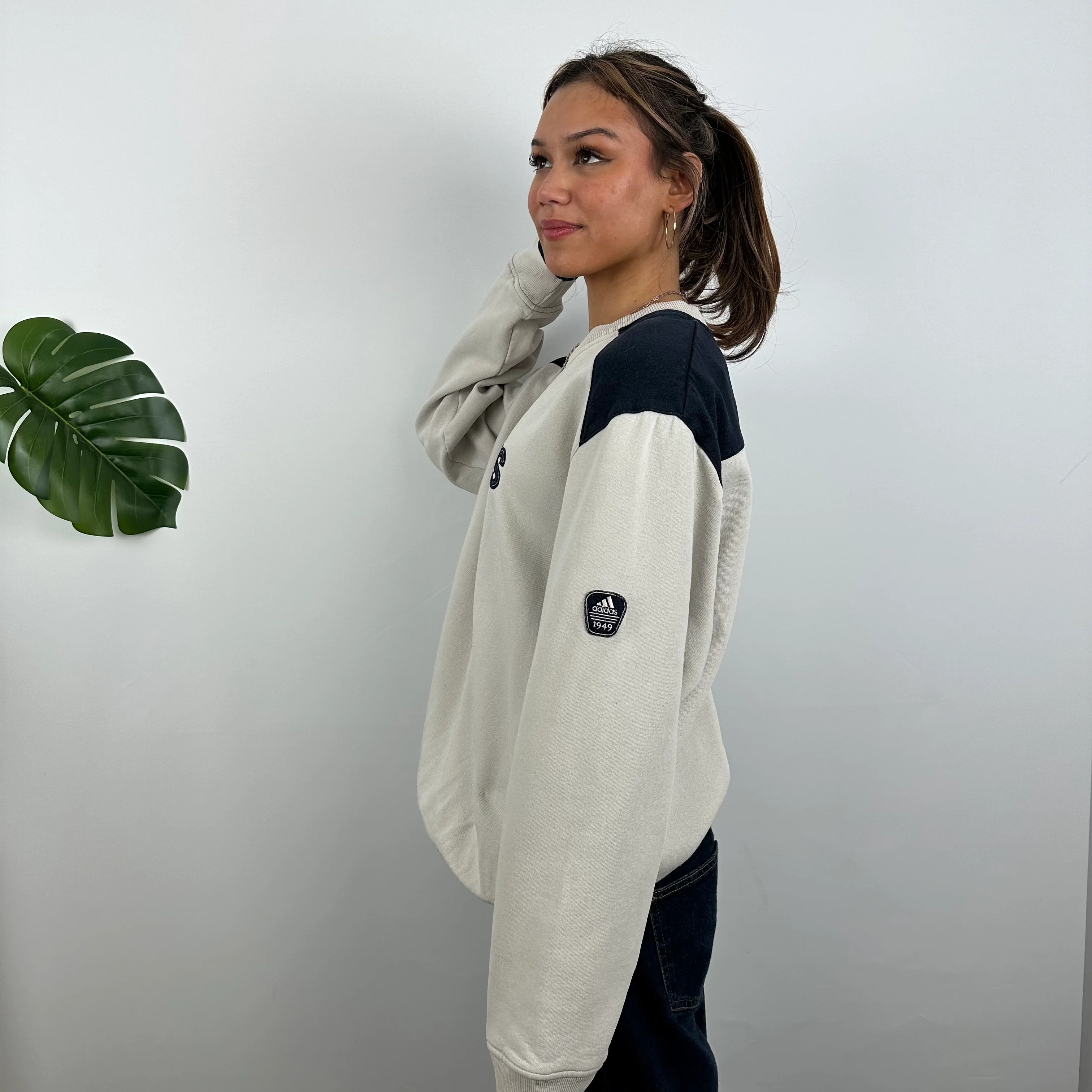 Adidas Cream Embroidered Spell Out Sweatshirt (L) - Image 8