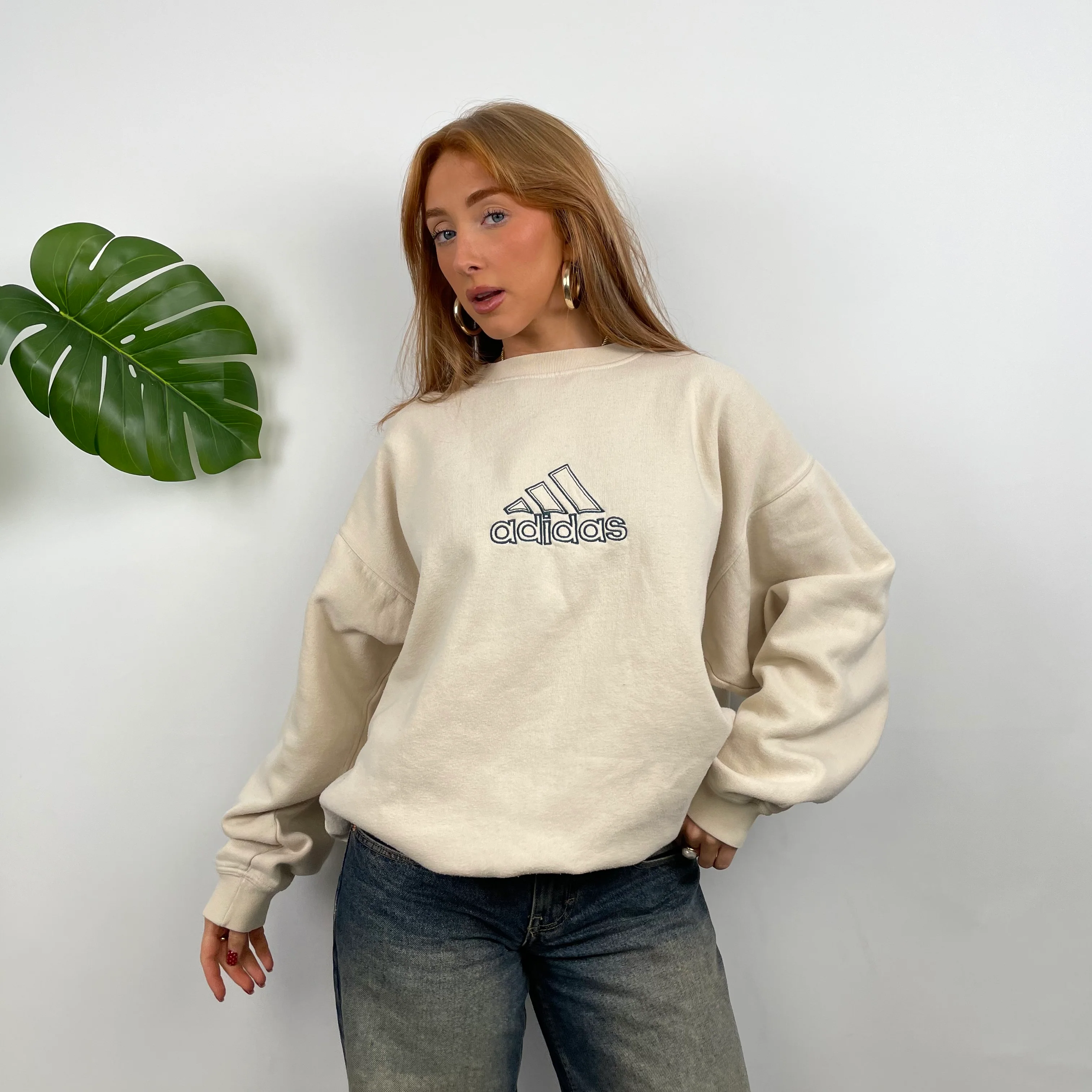 Adidas Cream Embroidered Spell Out Sweatshirt (M) - Image 2