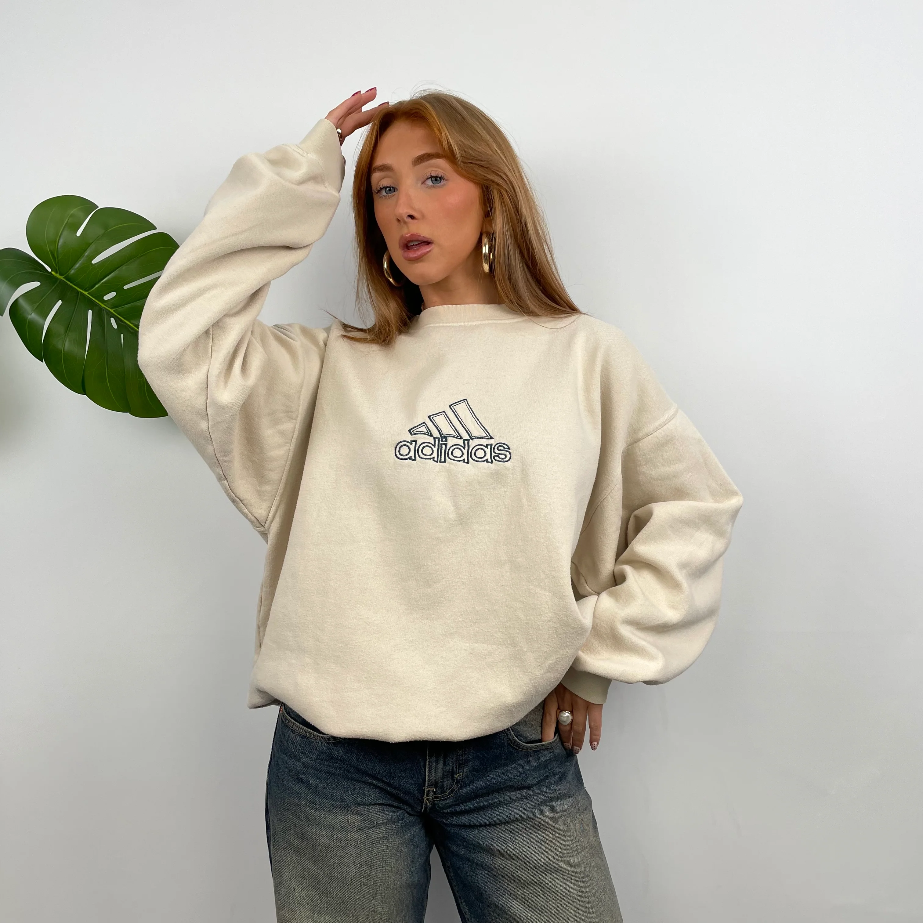 Adidas Cream Embroidered Spell Out Sweatshirt (M) - Image 3