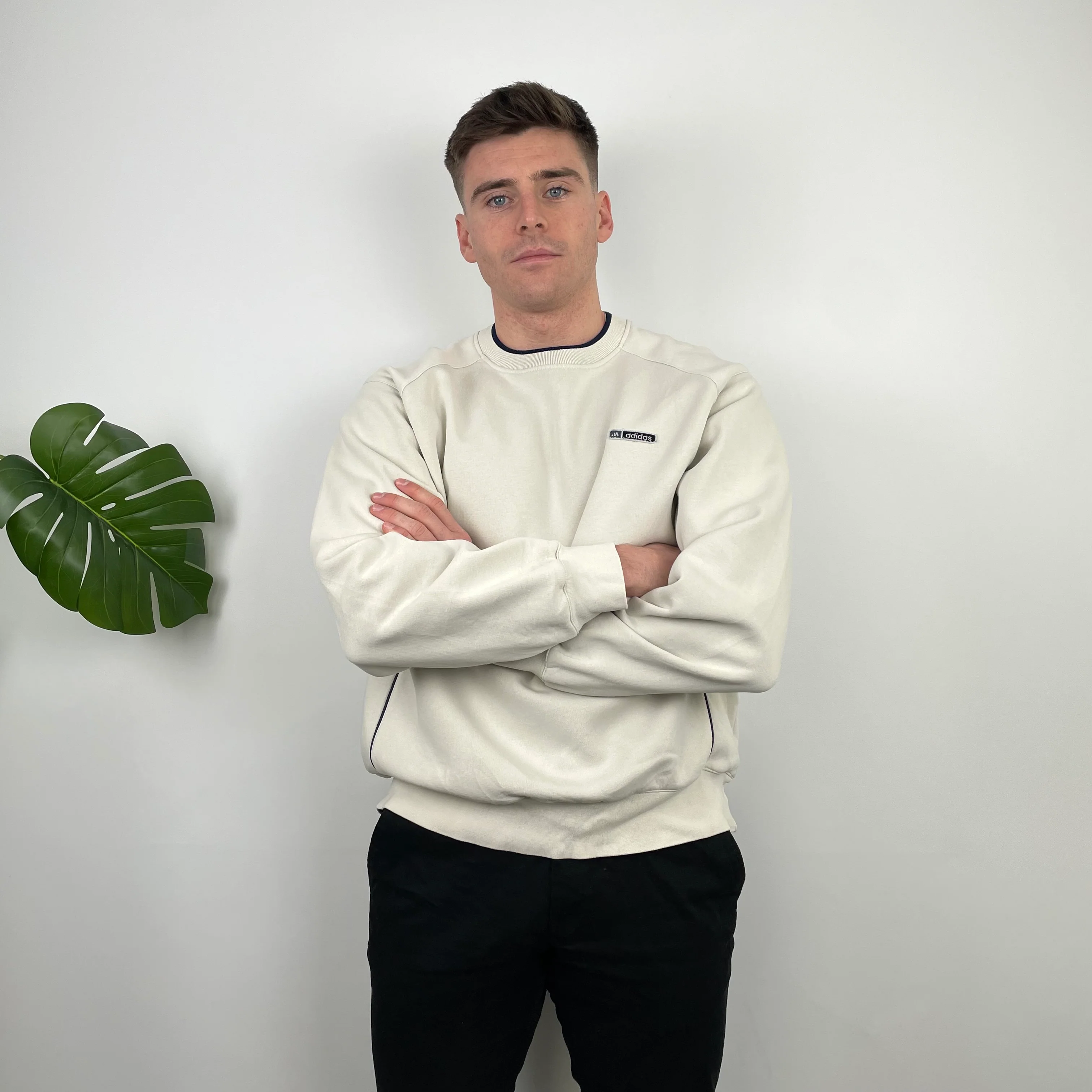 Adidas Cream Embroidered Spell Out Sweatshirt (L)