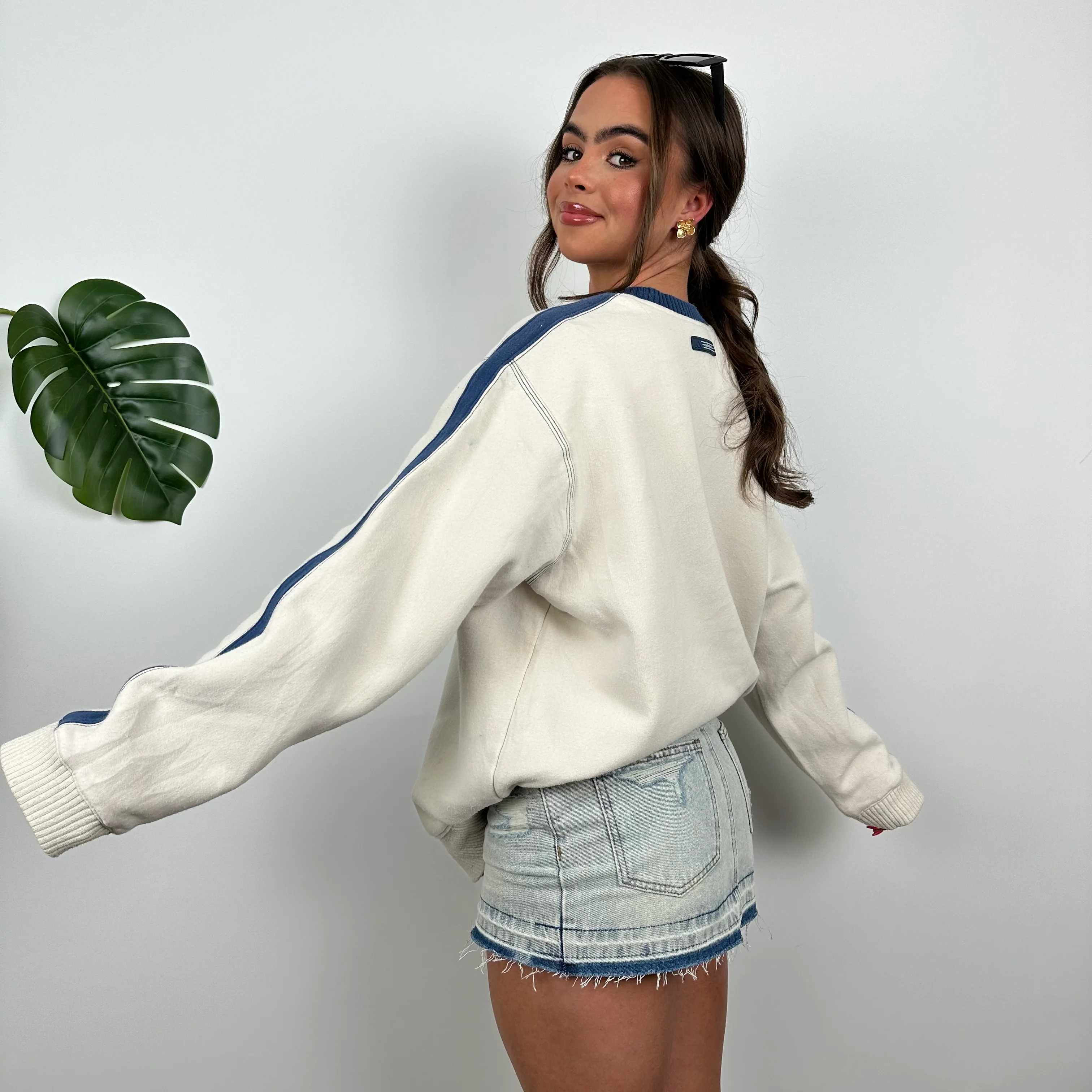 Adidas Cream Embroidered Spell Out Sweatshirt (M) - Image 6