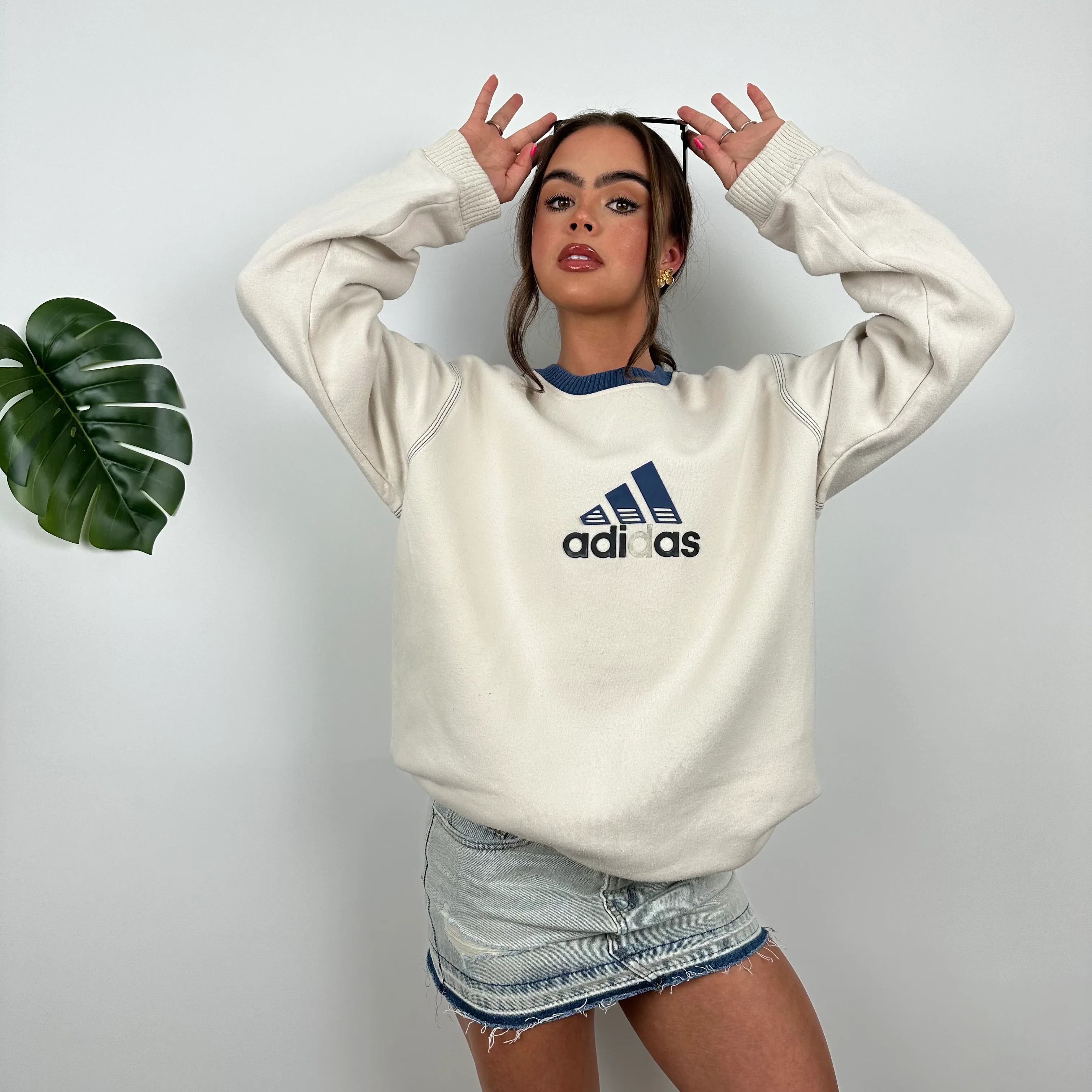Adidas Cream Embroidered Spell Out Sweatshirt (M) - Image 7