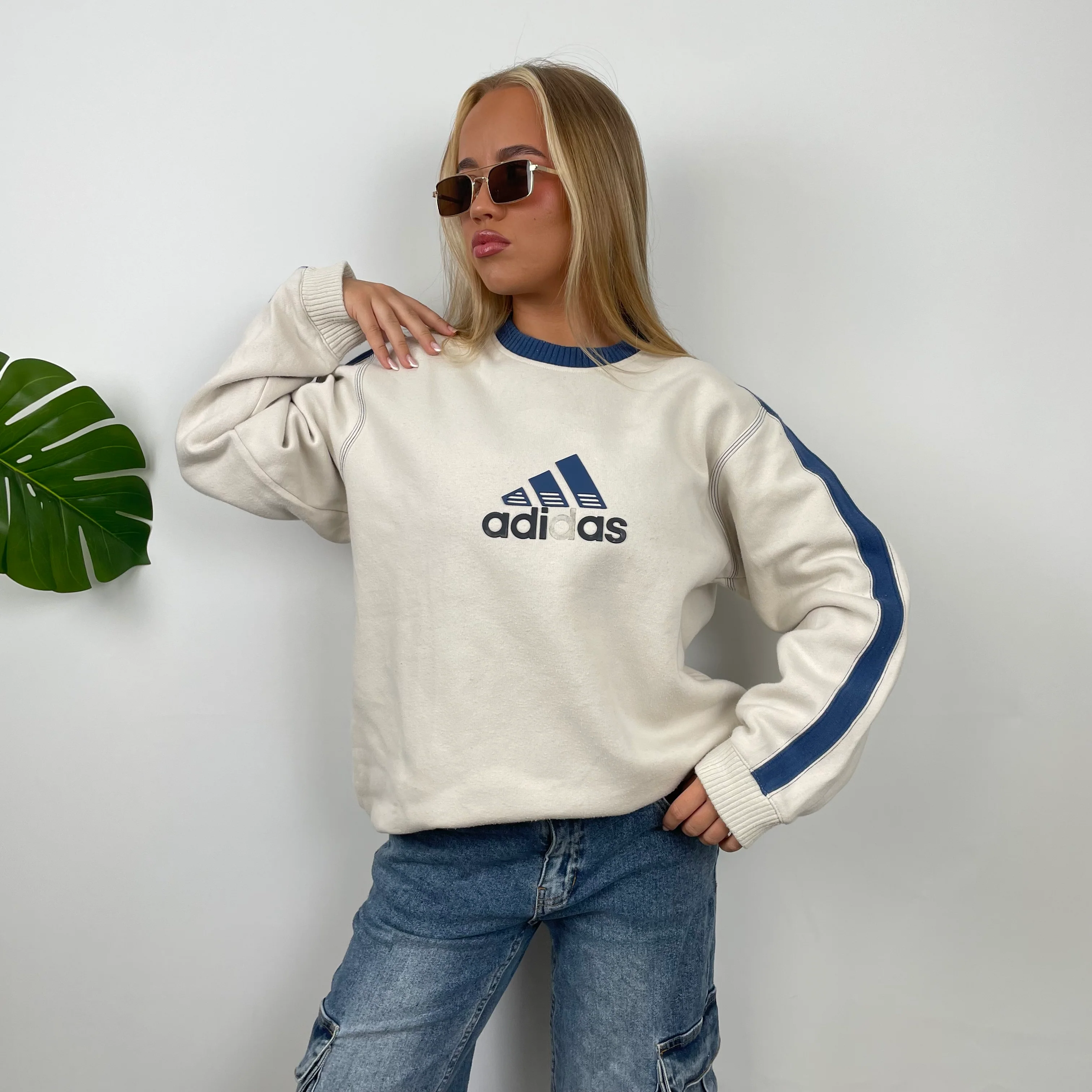 Adidas Cream Embroidered Spell Out Sweatshirt (M) - Image 2