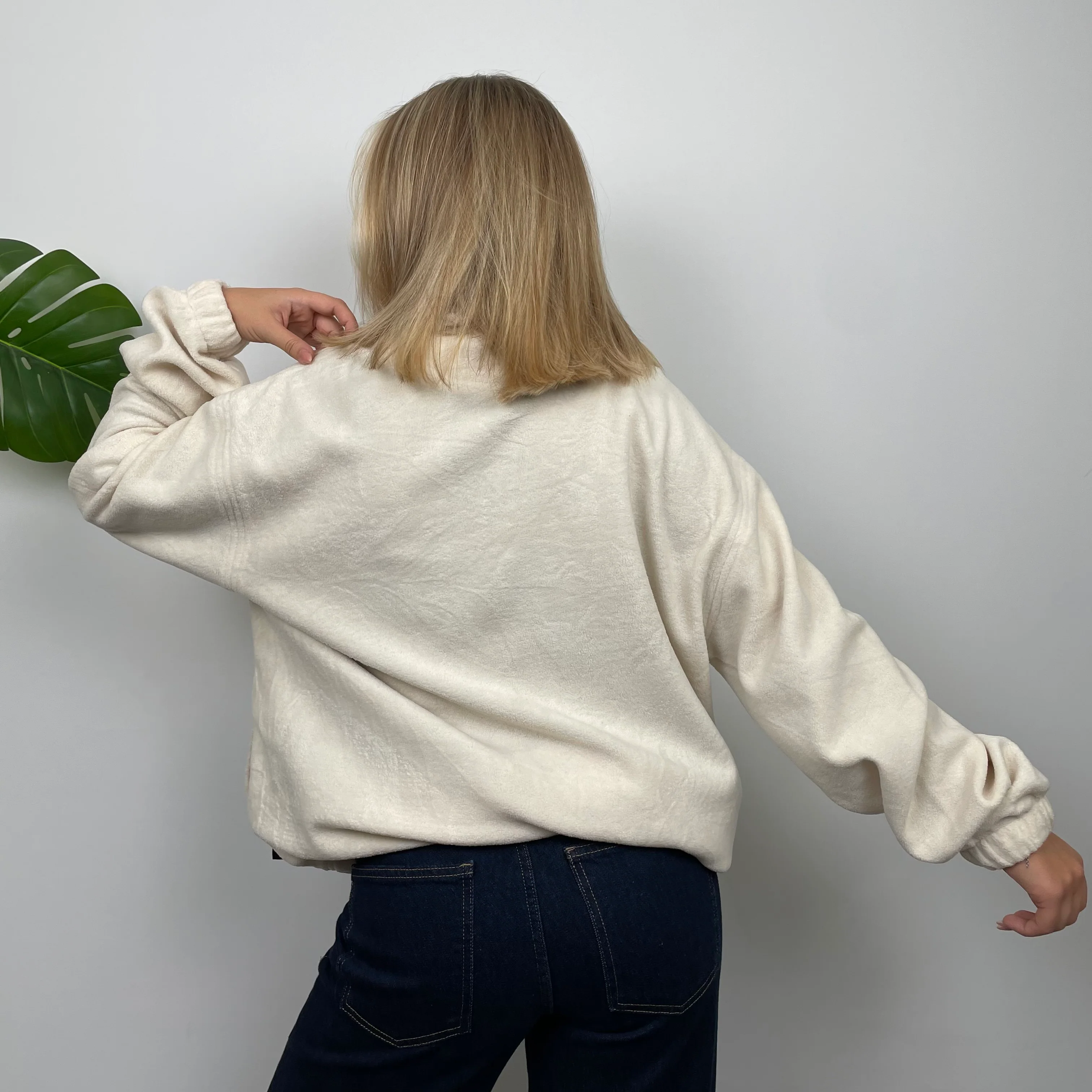 Adidas Cream Embroidered Spell Out Teddy Bear Fleece Zip Up Jacket (L) - Image 6