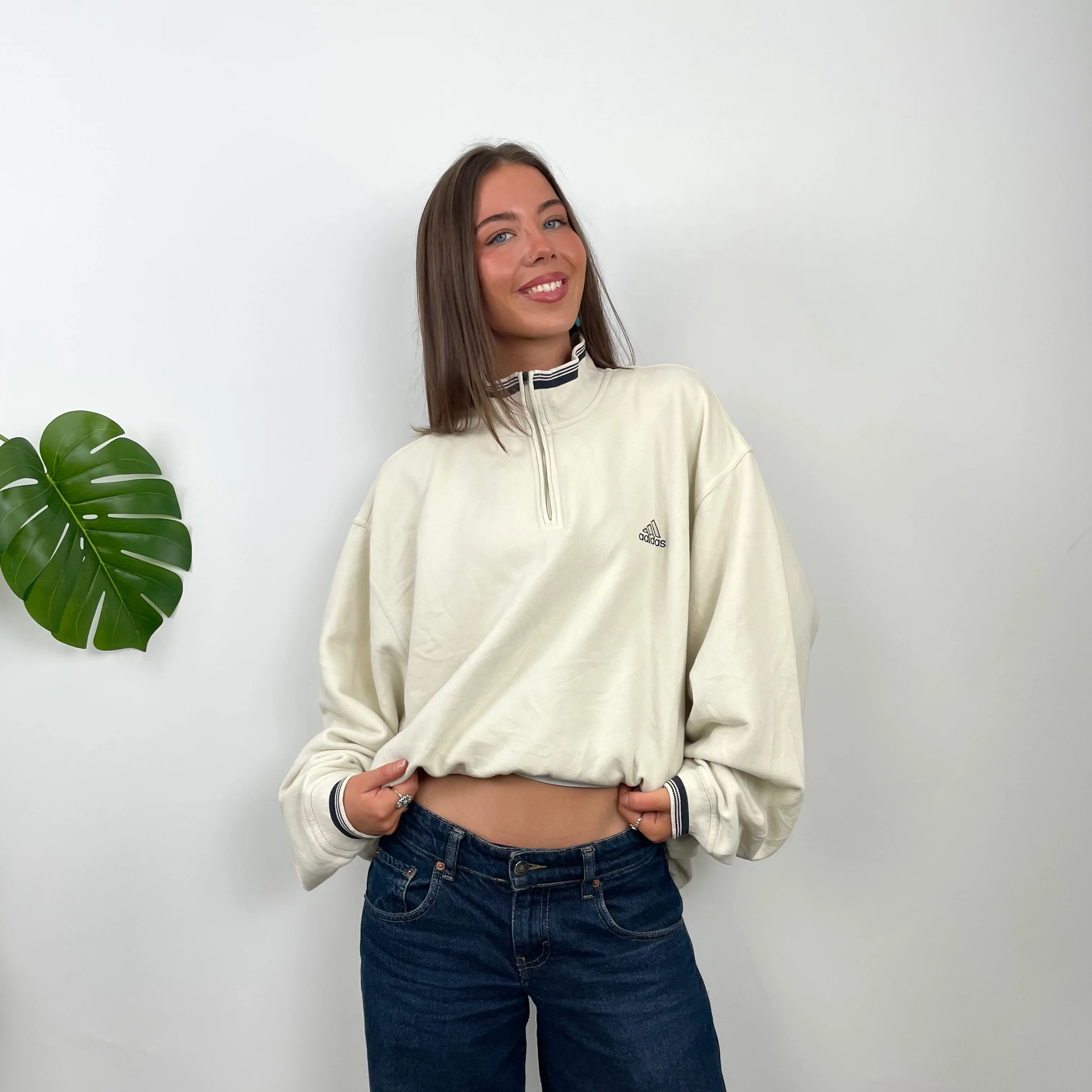 Adidas Cream Quarter Zip Sweatshirt (L) - Image 3