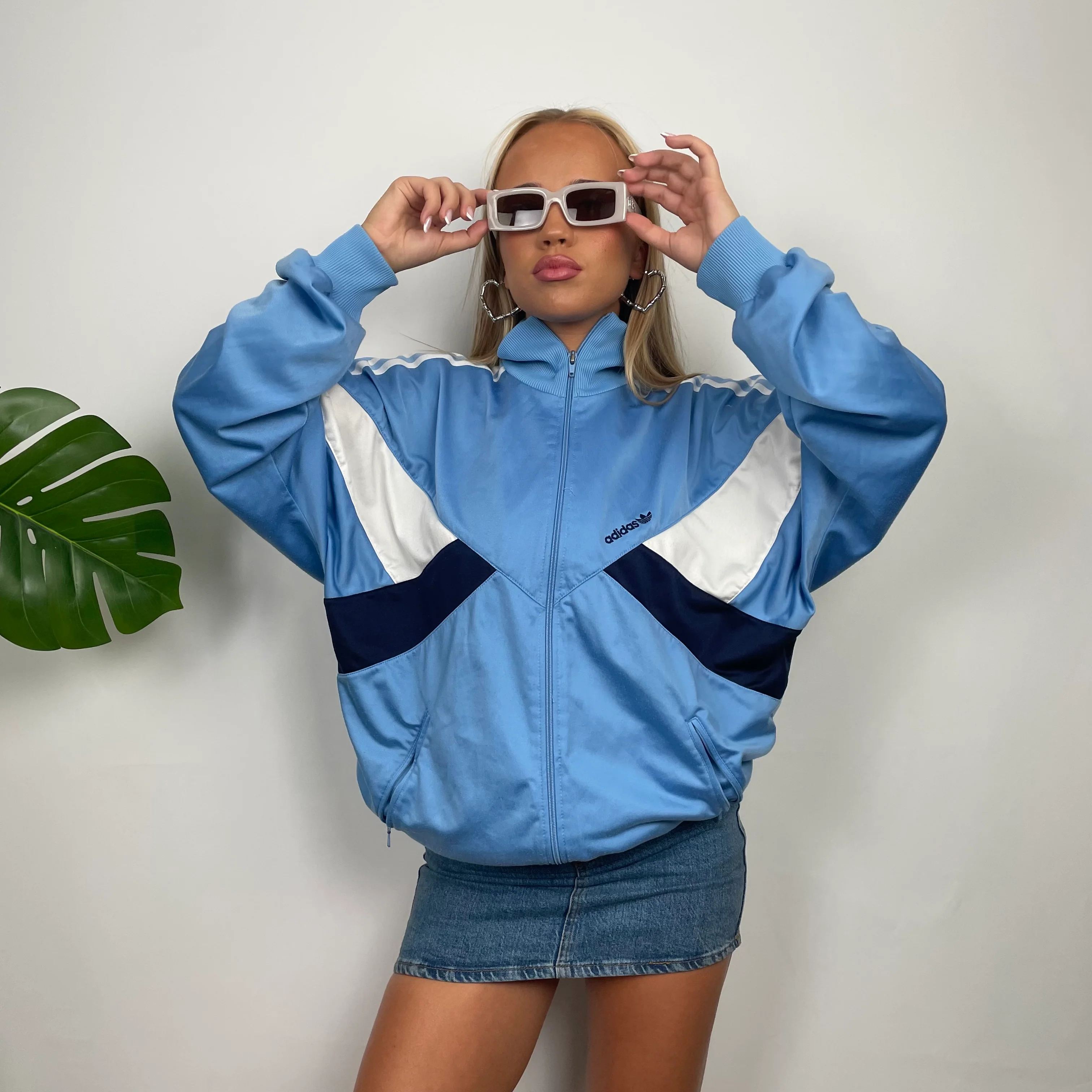 Adidas Embroidered Spell Out Blue Zip Up Track Jacket (M) - Image 5